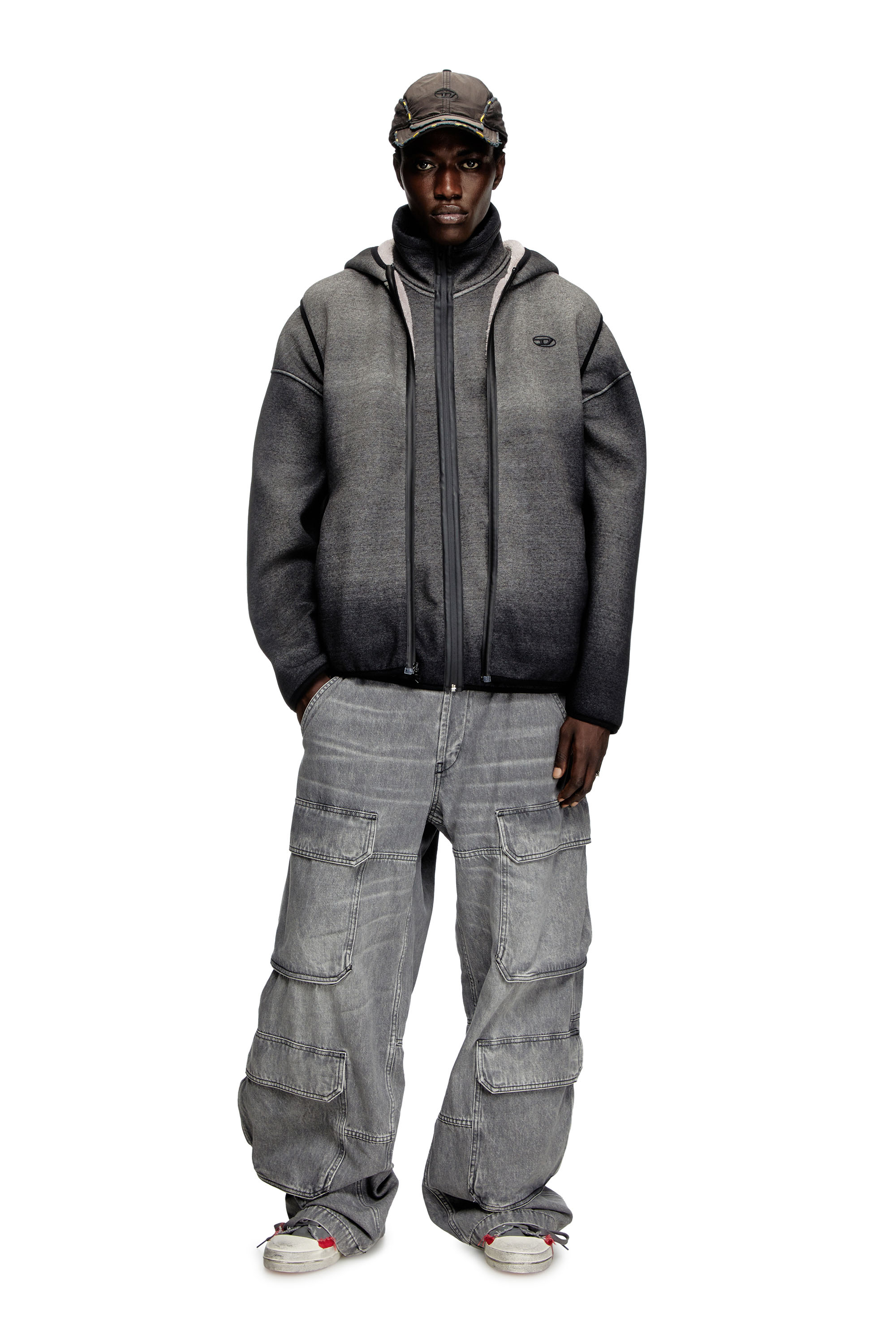 Diesel - S-HAKY, Gilet &agrave; capuche en jacquard effet denim Mixte in Noir - 1