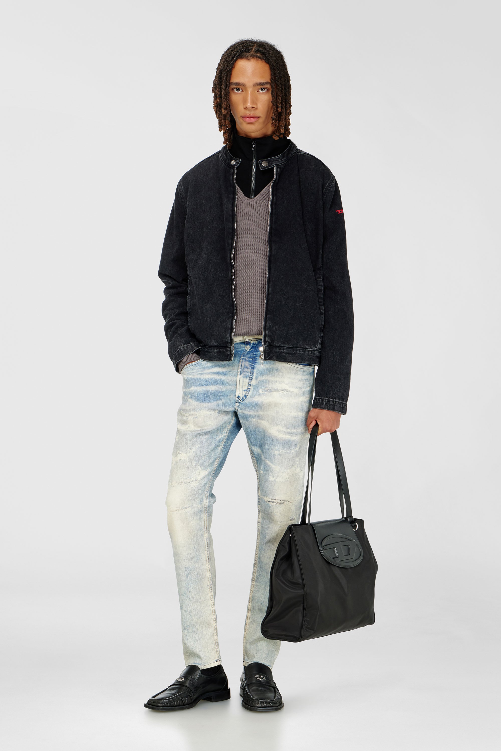 Diesel - 1DR TOTE E/W, 1DR - Sac shopping en nylon avec rabat en cuir Mixte in Noir - 2
