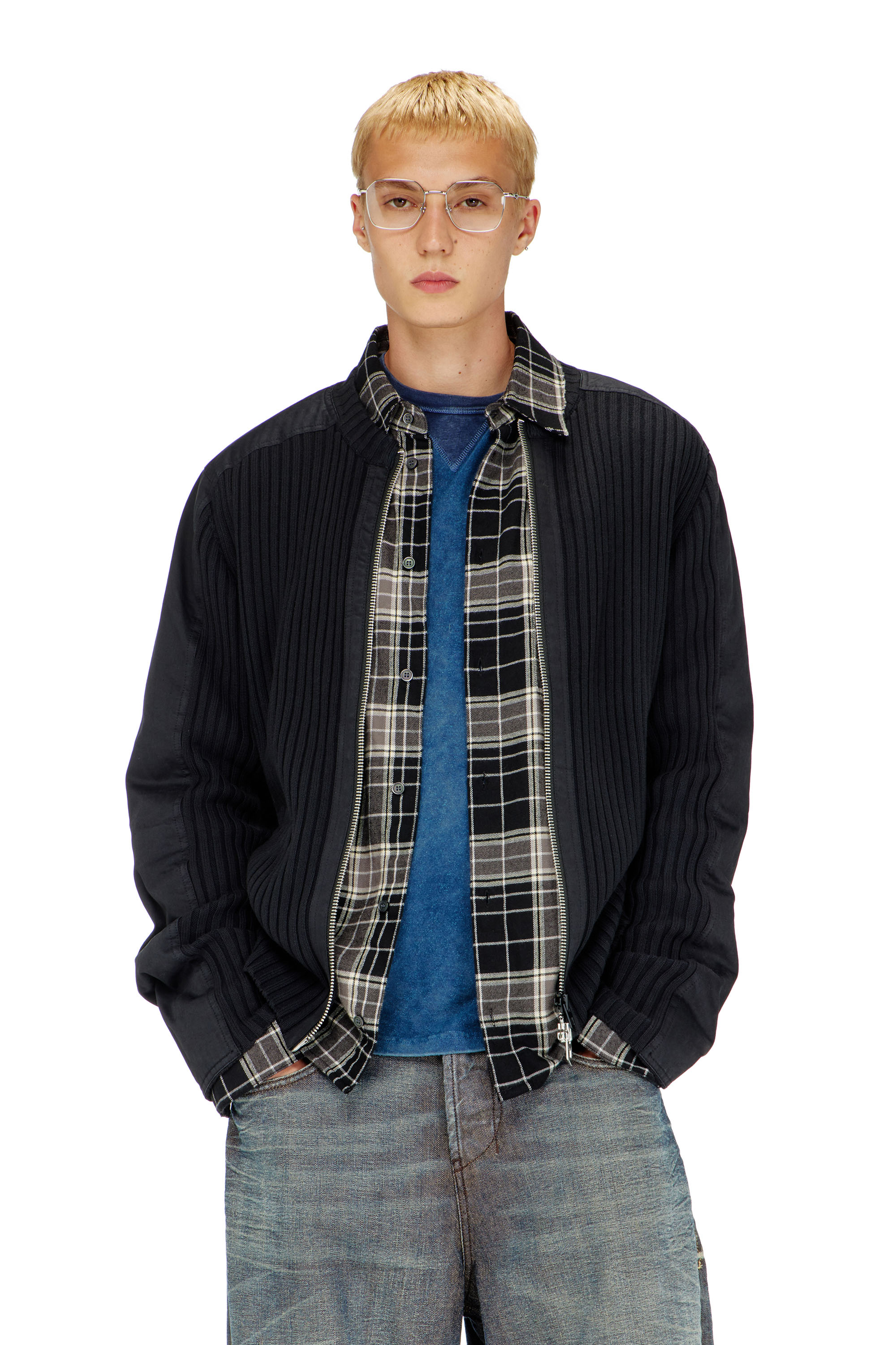 Diesel - K-MATTY, Cardigan zipp&eacute; avec empi&egrave;cements utilitaires Homme in Noir - 3