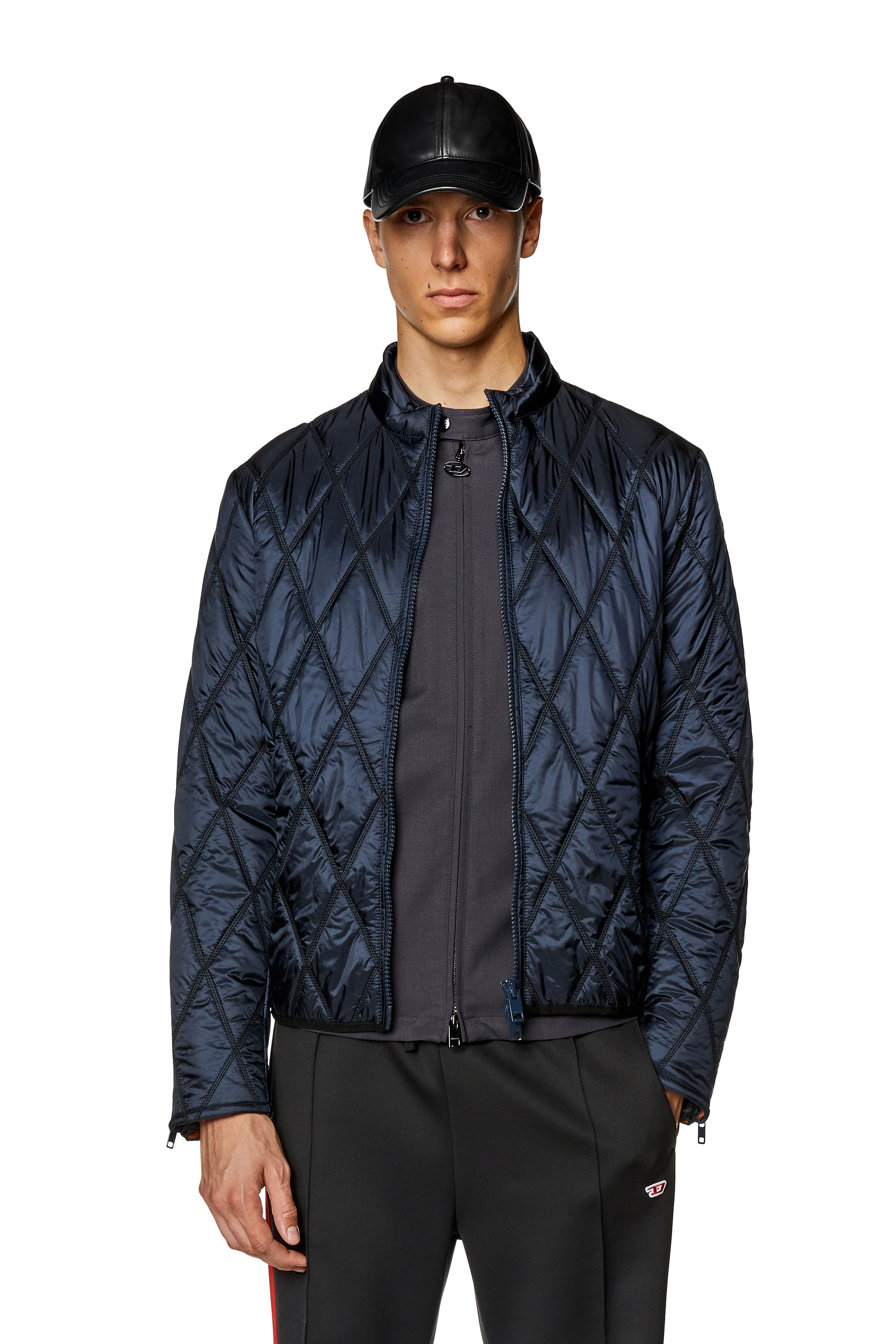 Diesel - J-NIEL, Man's Mock-neck jacket in quilted nylon in Blue - 3
