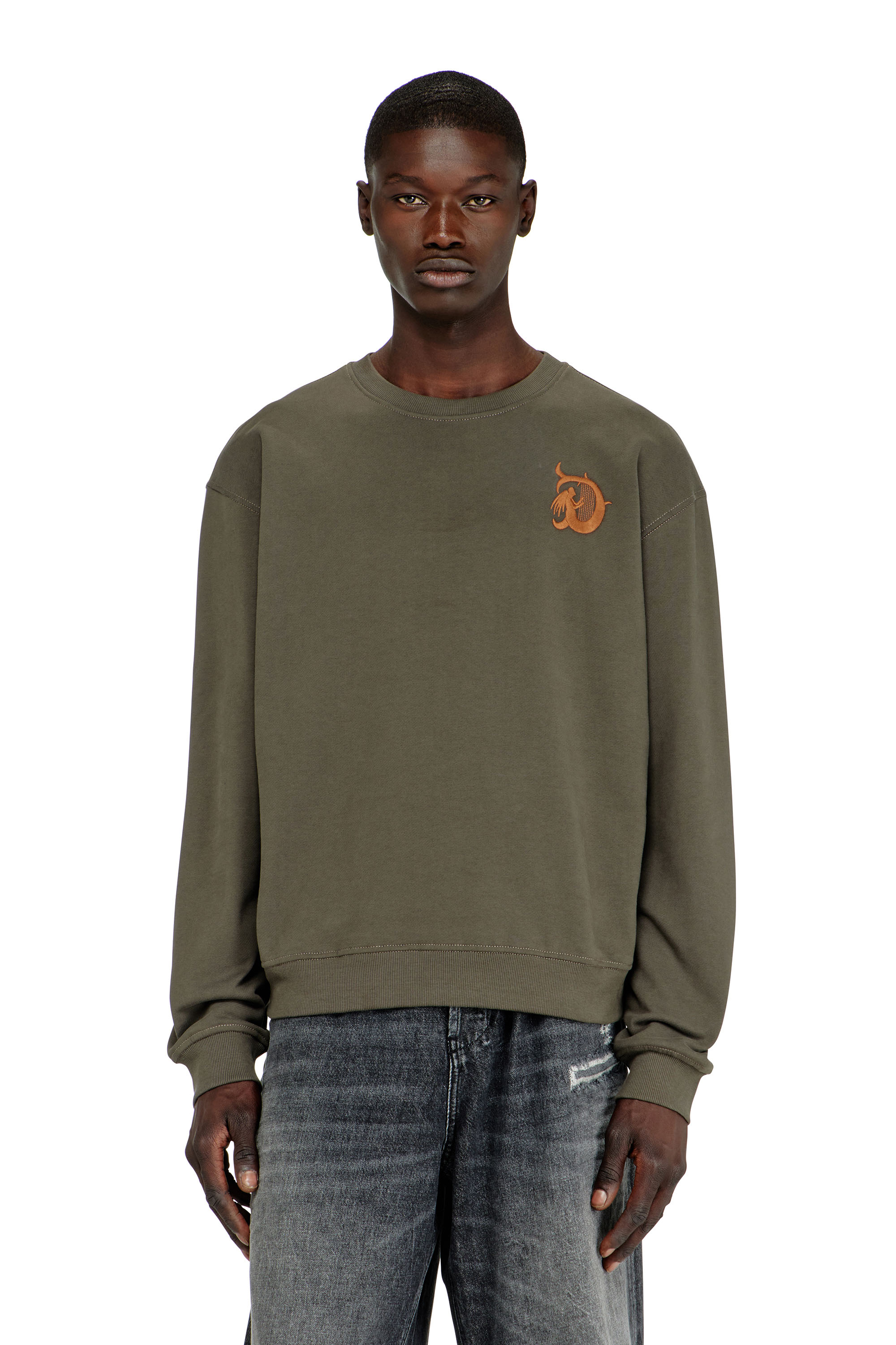 Diesel - S-NORM-AA4, Sweat-shirt avec broderie et imprim&eacute; flock Homme in Vert - 3