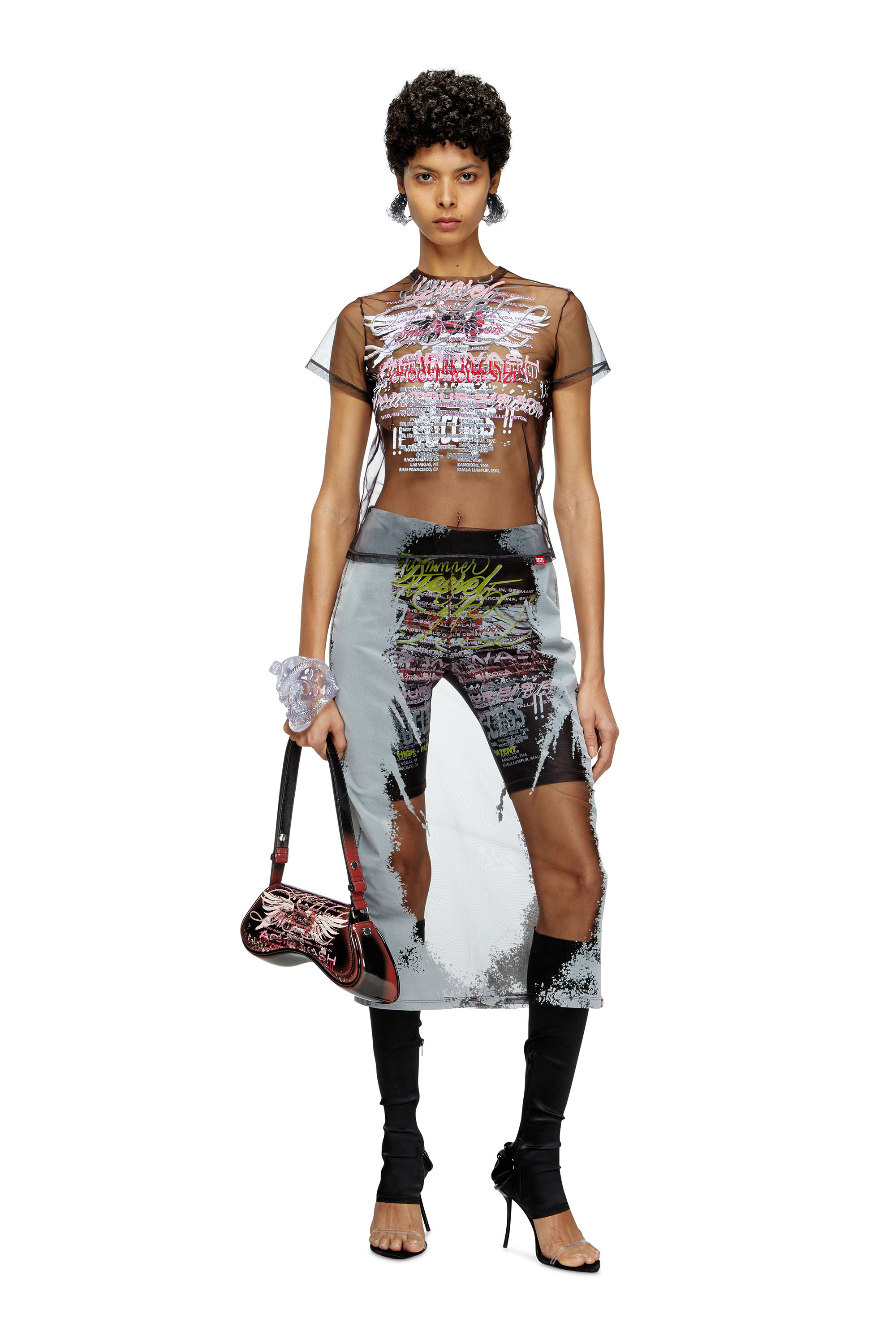 Diesel - T-YRAC, Haut transparent avec imprimé paroles Femme in Noir - 1