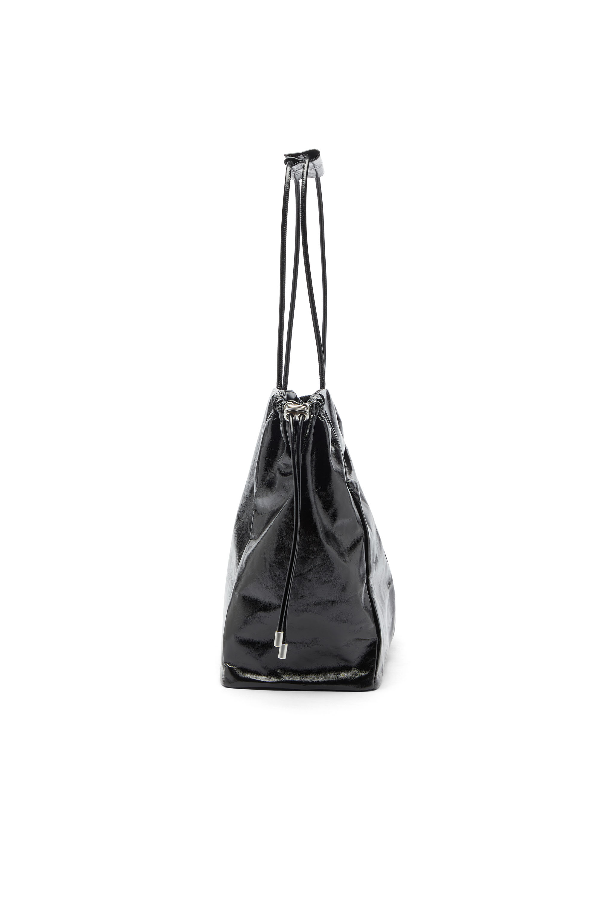 Diesel - SCRUNCH-D TOTE E/W, Scrunch-D - Sac cabas en cuir brillant effet froiss&eacute; Femme in Noir - 4