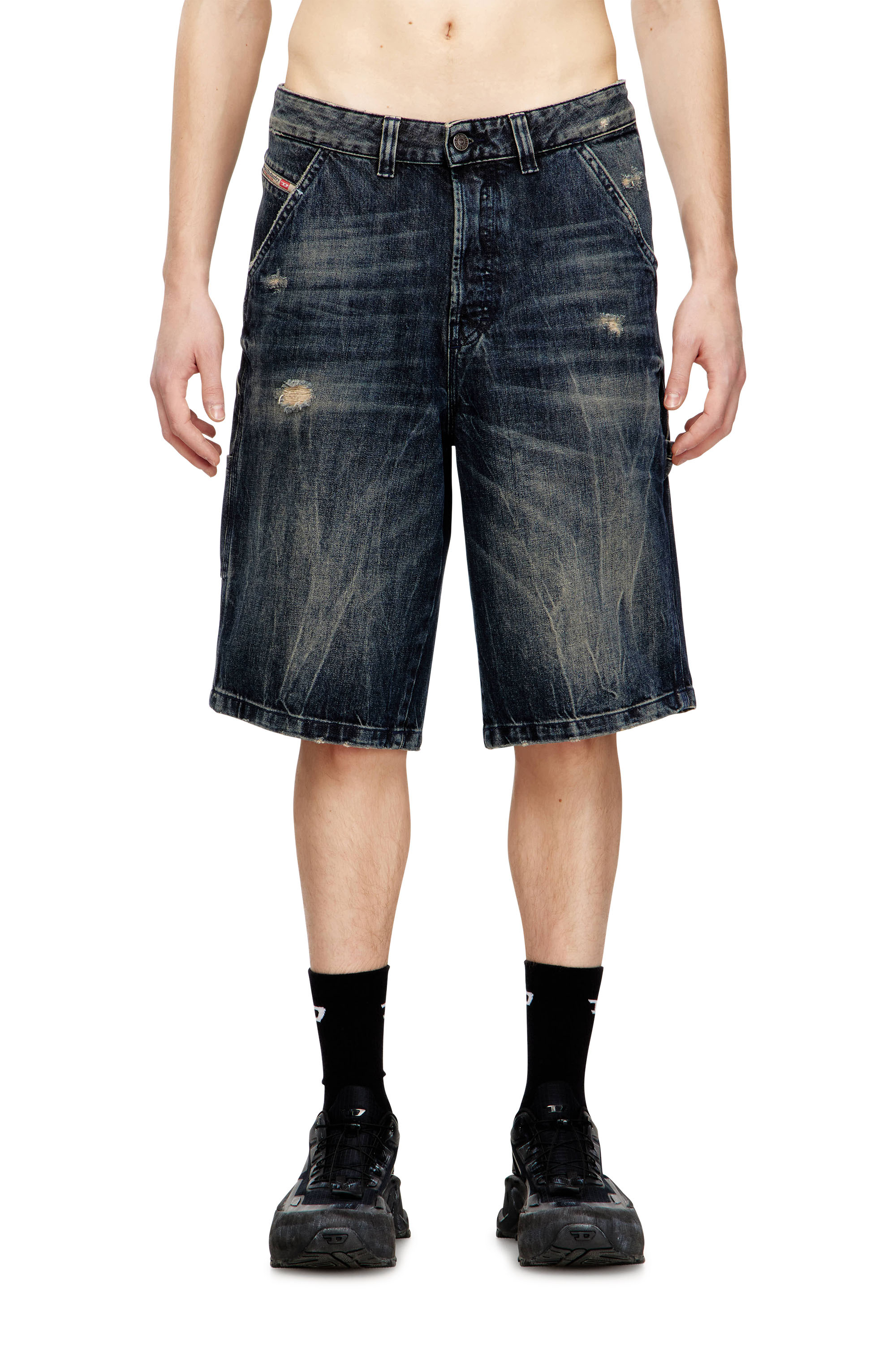 Diesel - D-LIVERY-W-SHORT, Short en denim coupe d&eacute;contract&eacute;e avec usures Homme in Bleu - 3