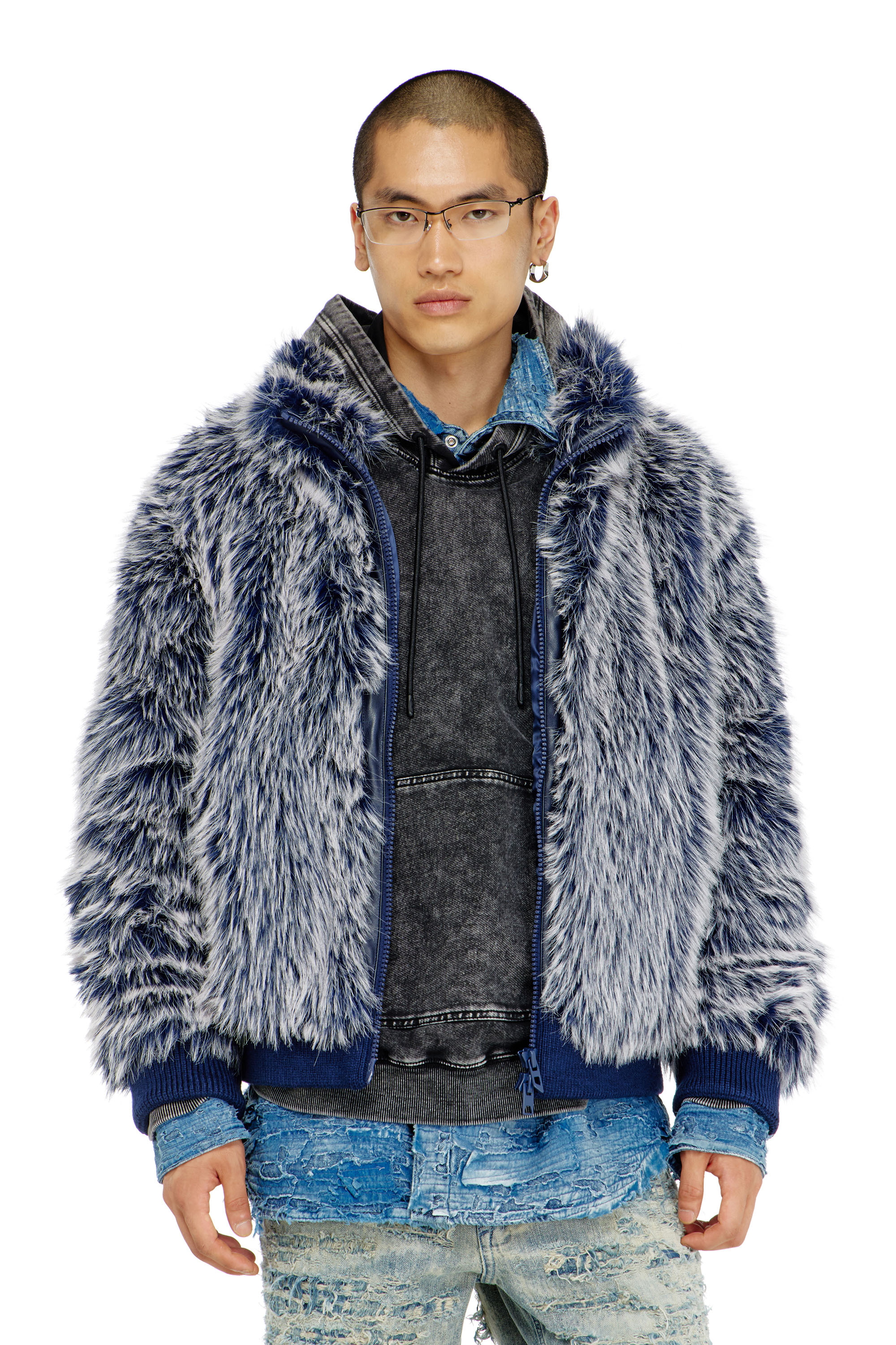 Diesel - W-VICTOR, Veste d'hiver shaggy Homme in Bleu - 3