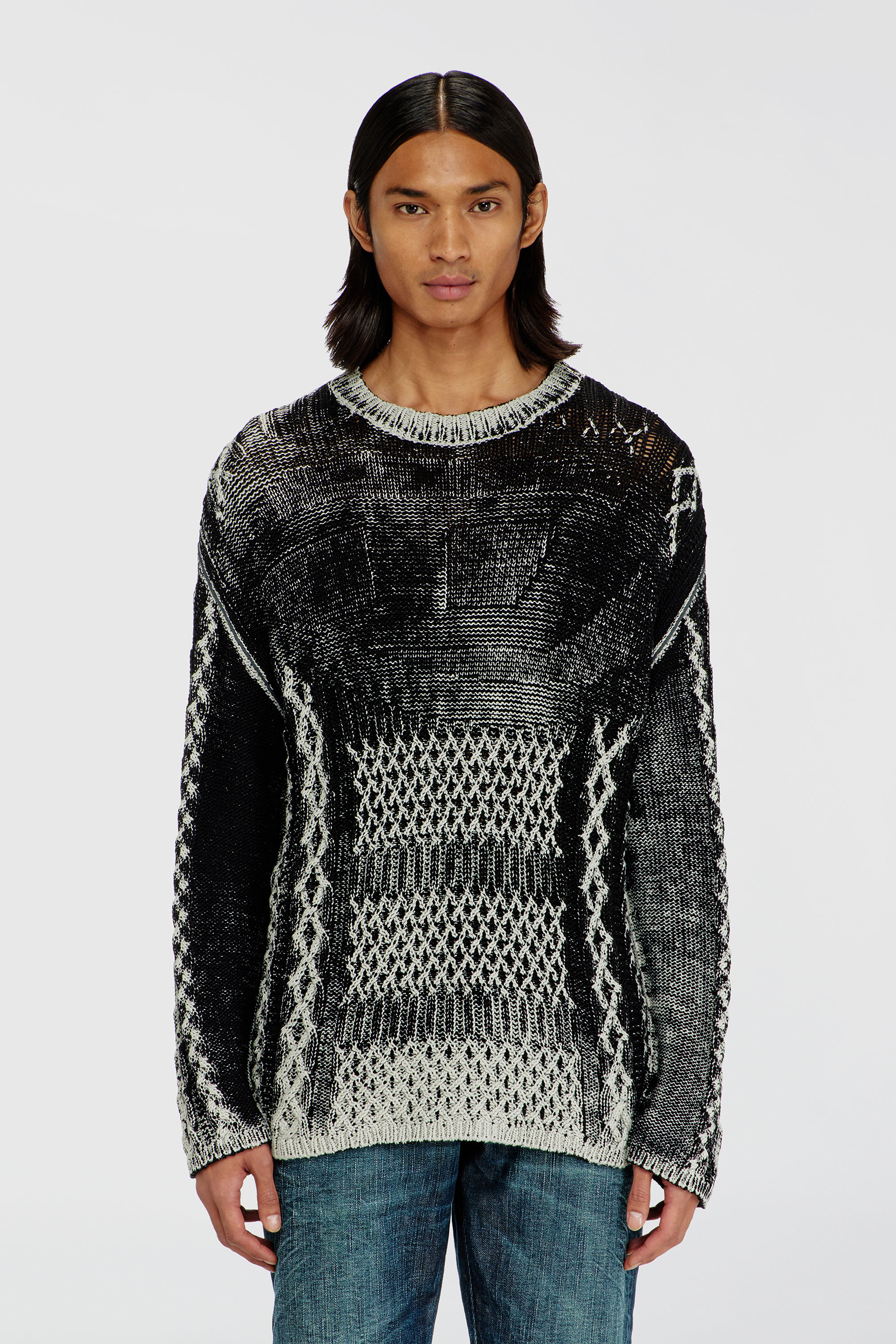Diesel - K-MIONE, Pull trait&eacute; en maille torsad&eacute;e Homme in Polychrome - 3