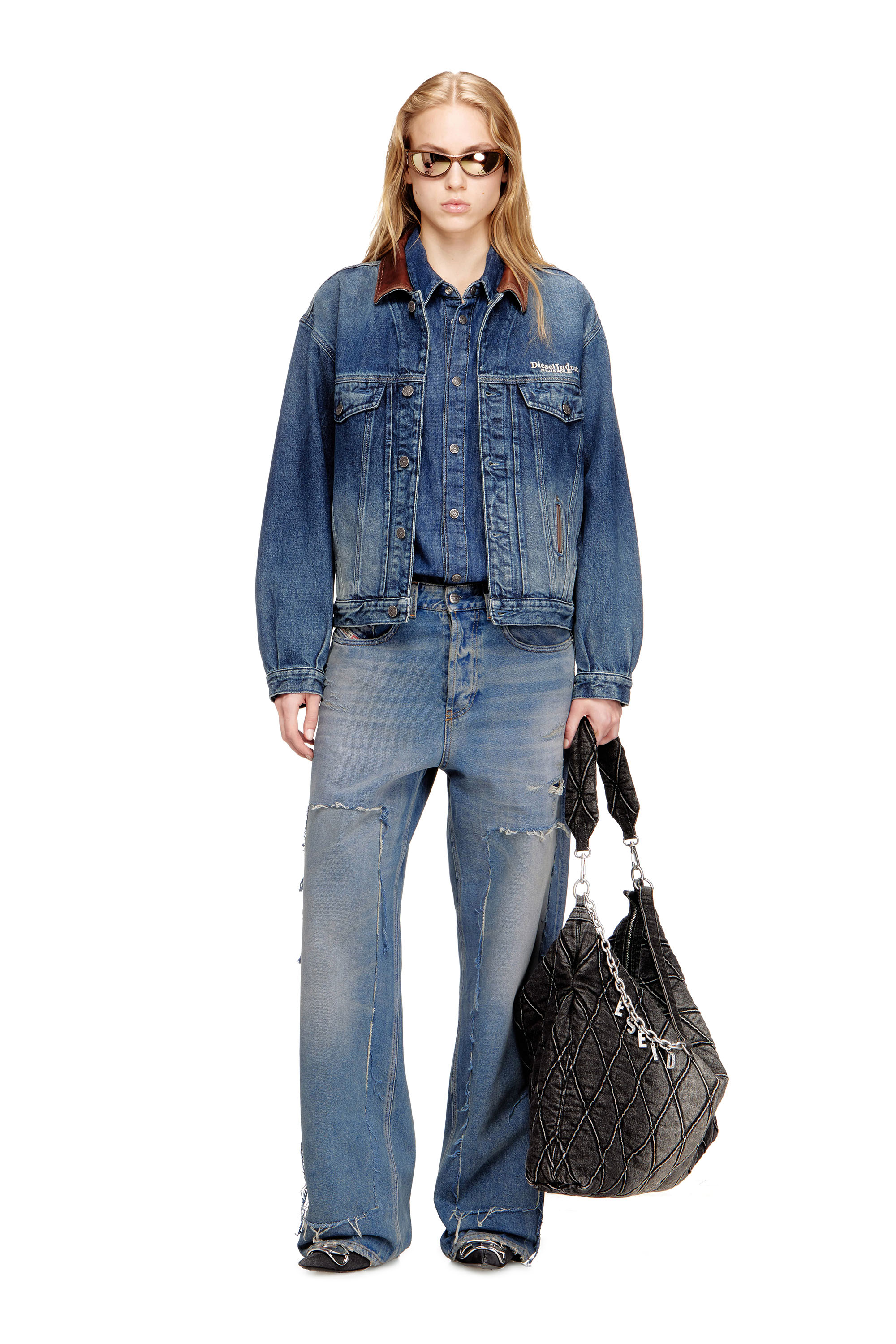 Diesel - D-DENVER-S1, Veste en denim de type trucker avec garnitures en cuir contrastant. Mixte in ToBeDefined - 7