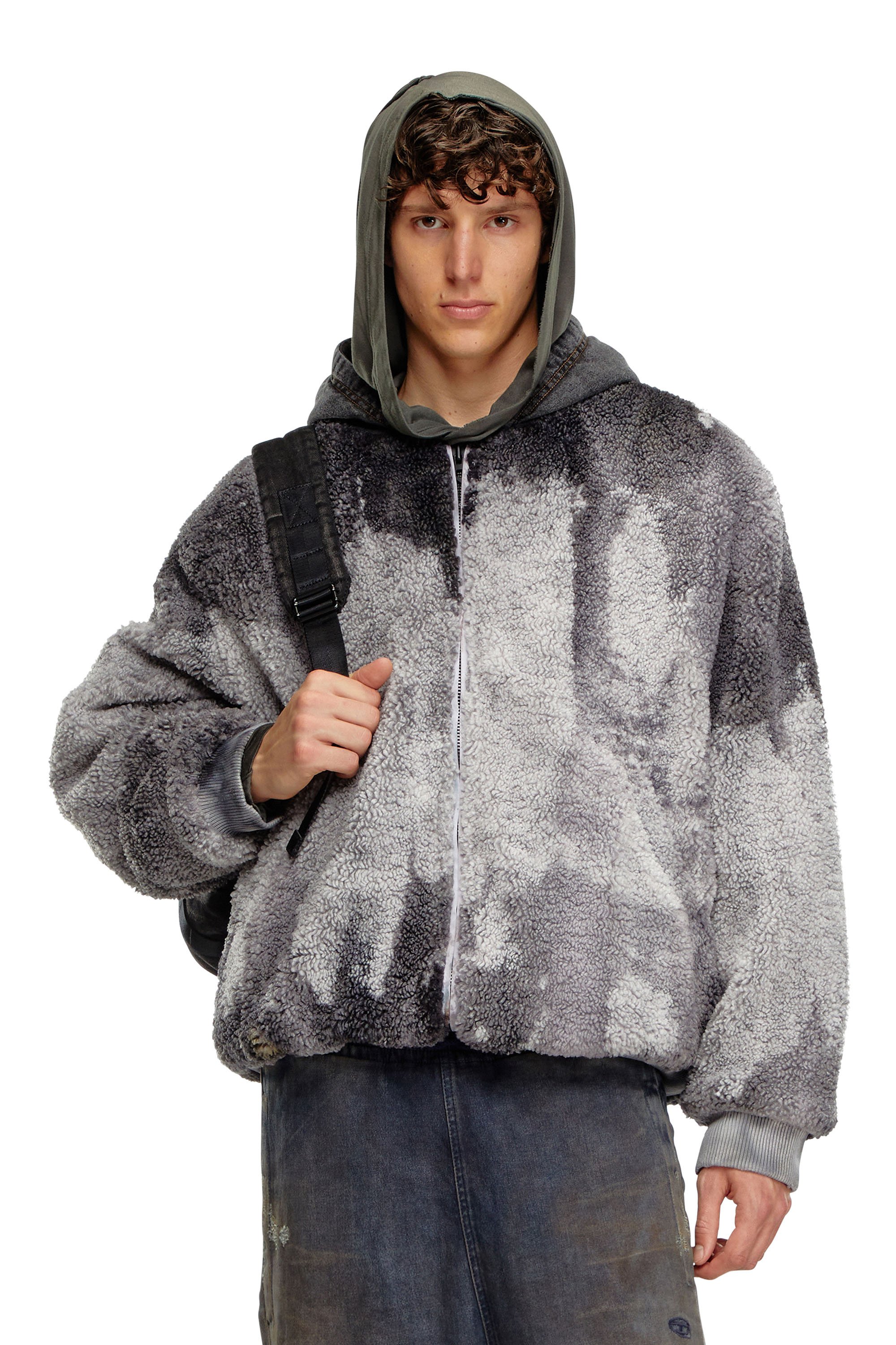 Diesel - S-DEPLA, Veste teddy effet tie-dye avec capuche en denim Homme in Gris - 1