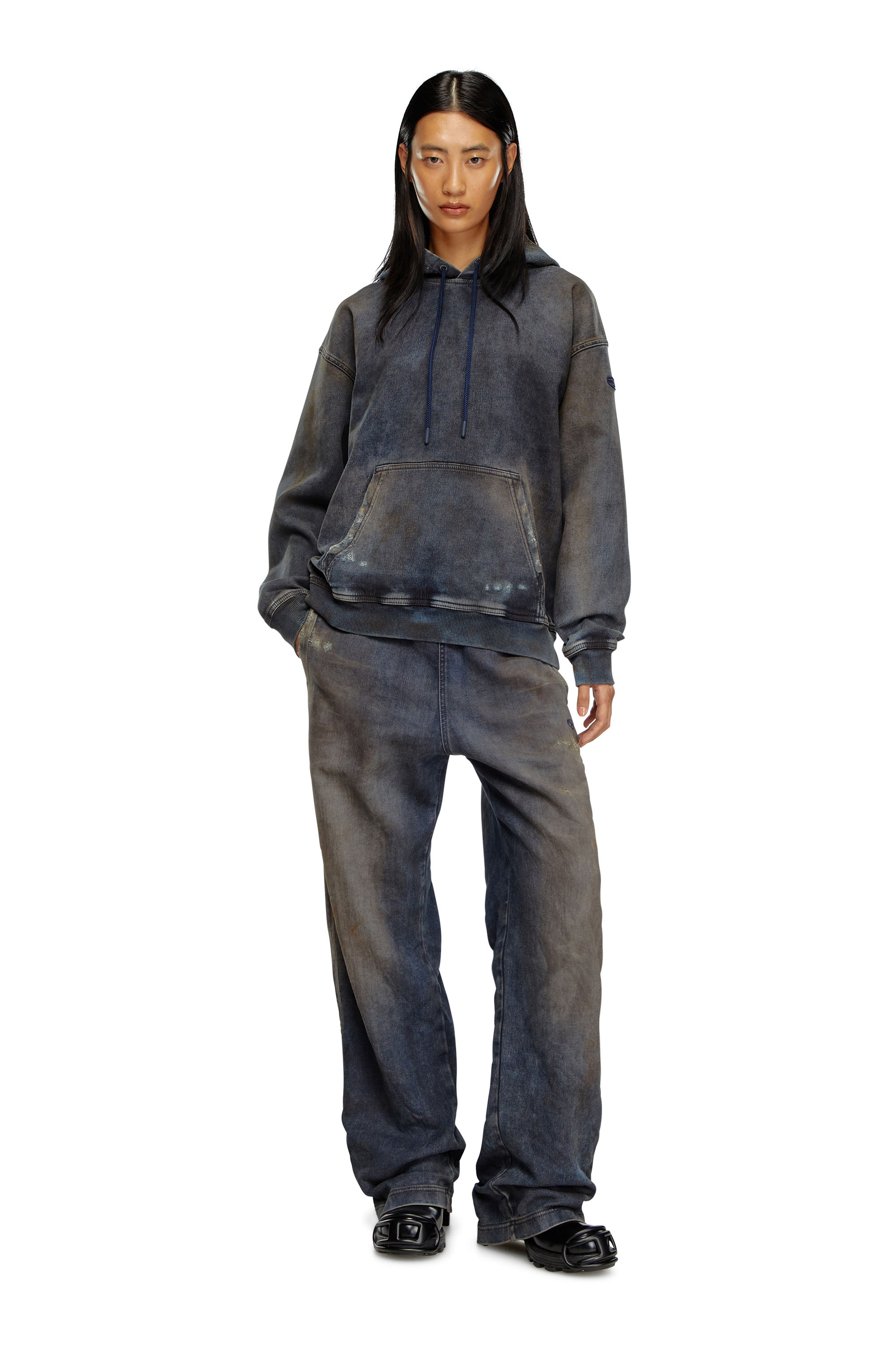 Diesel - D-UM-RIB TRACK, Sweat-shirt en Track Denim effet vieilli Mixte in Bleu - 7