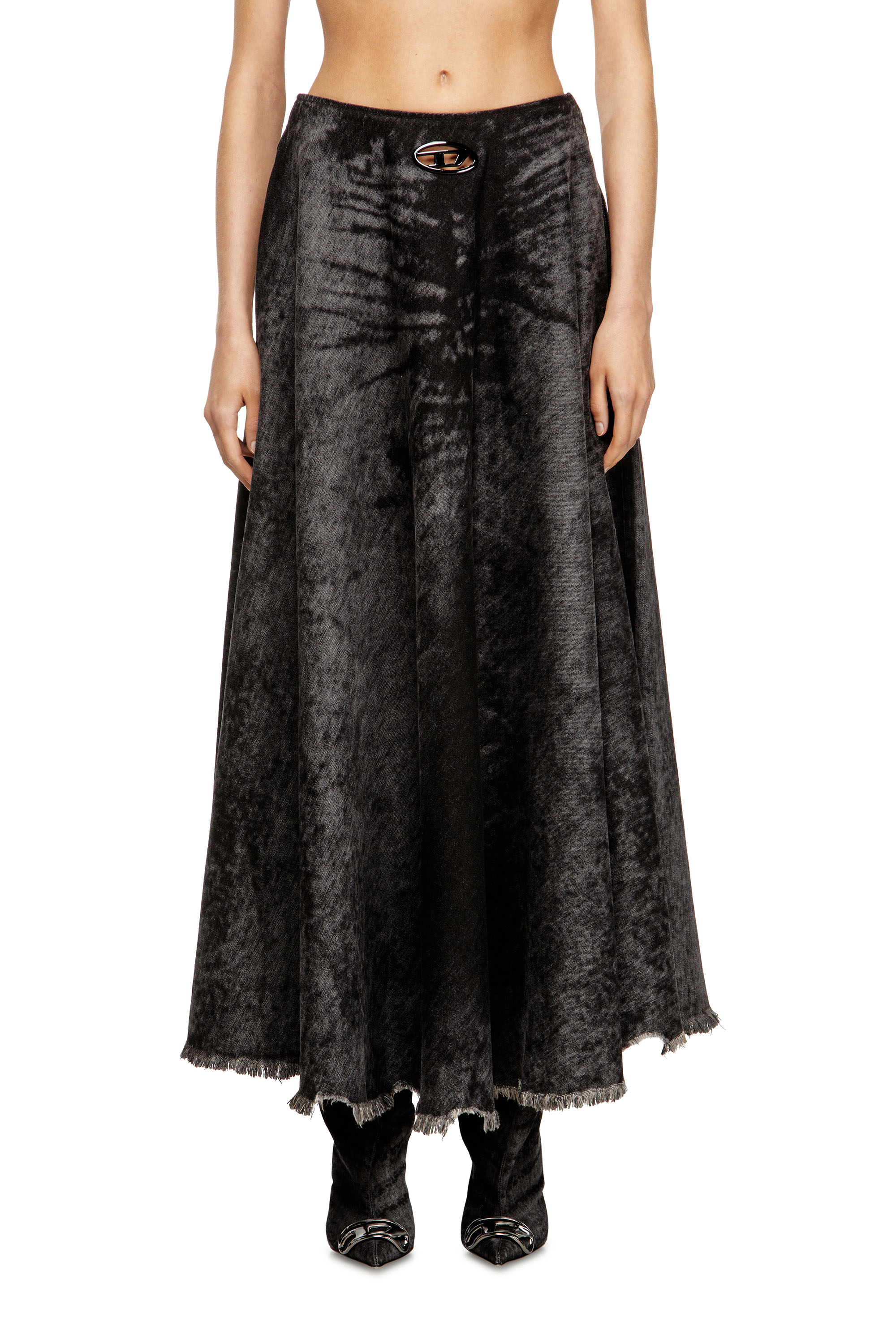 Diesel - DE-HANNIE-FSH, Jupe ample en denim de coton et chanvre gravé au laser Femme in Noir - 1