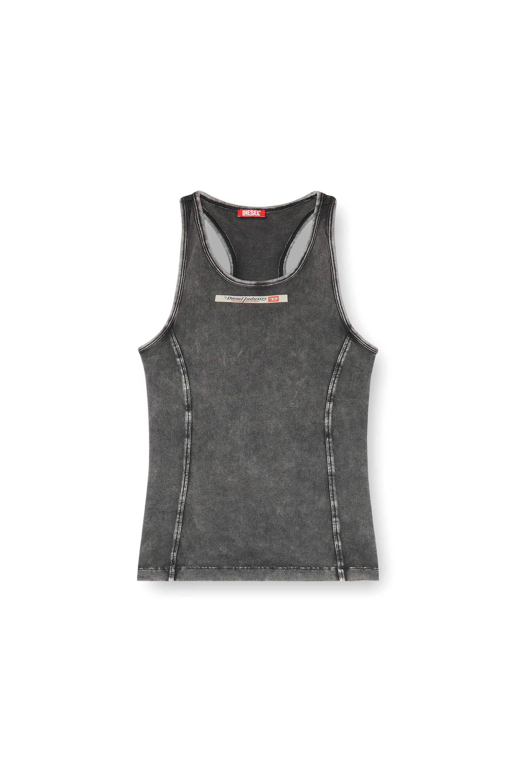 Diesel - IRENE-DNM, D&eacute;bardeur en coton &agrave; effet trait&eacute; Femme in Gris - 2