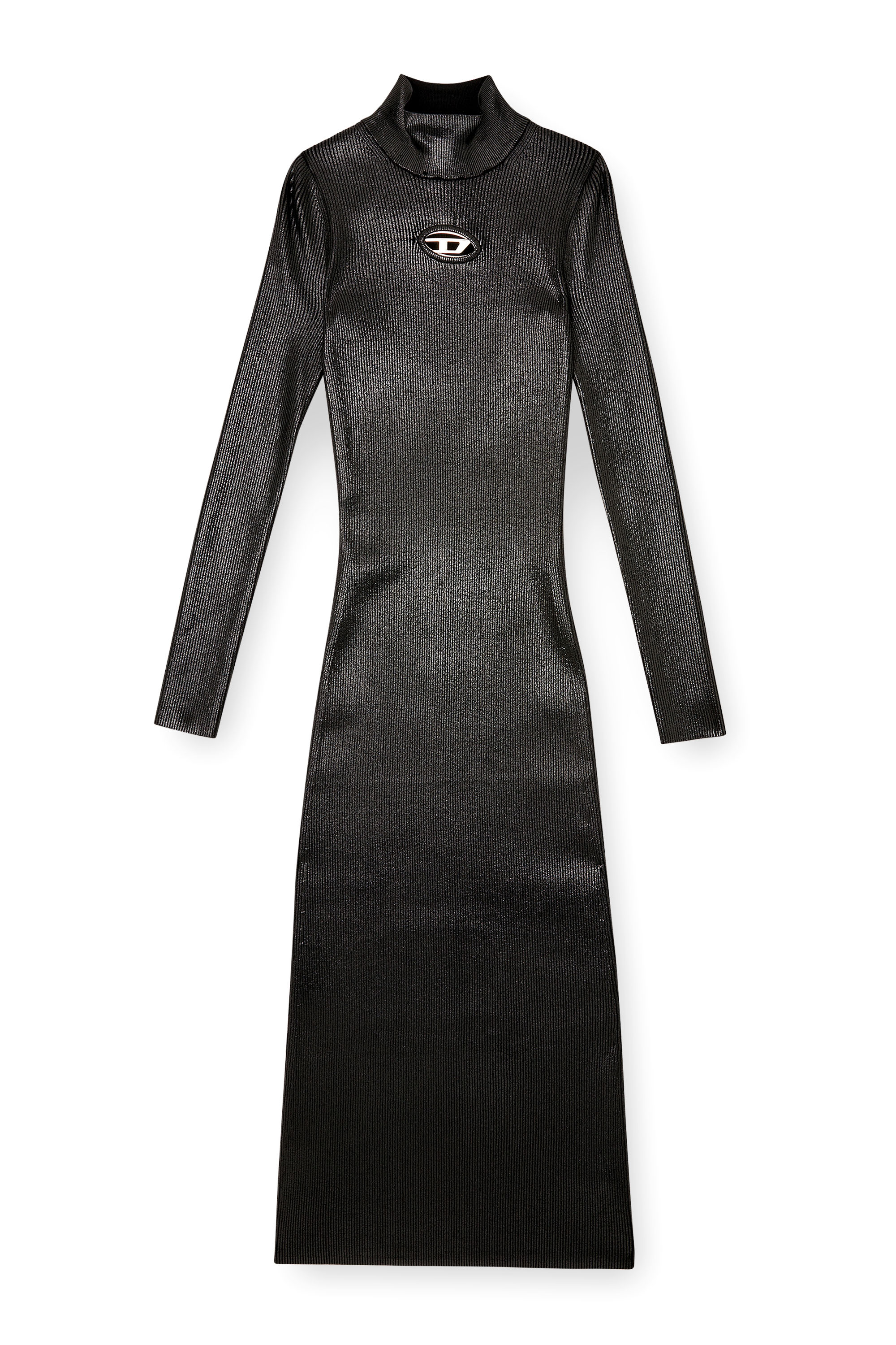 Diesel - M-ZARY-B, Robe midi à col roulé en maille brillante Femme in Noir - 3