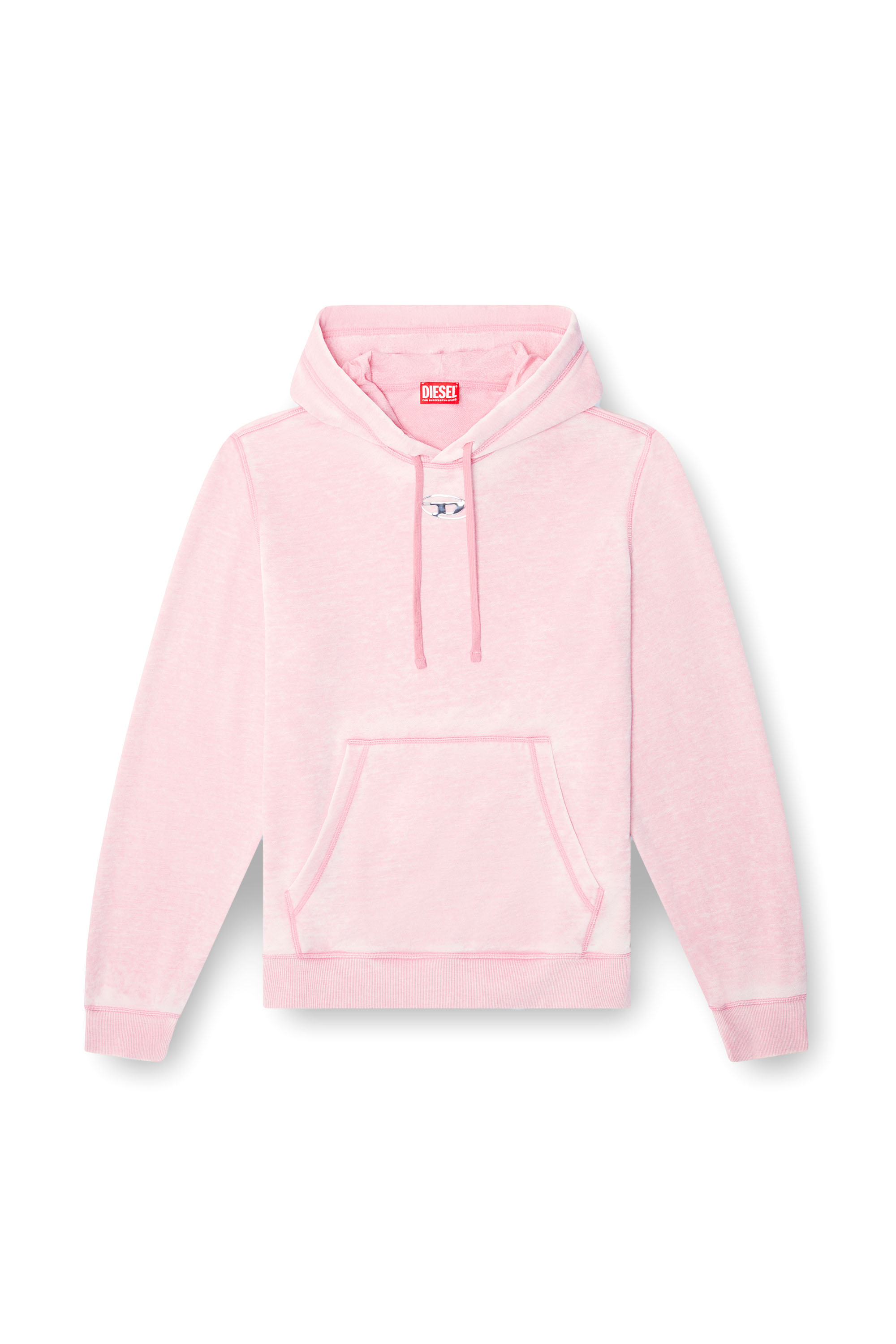 Diesel - S-GINN-HOOD-PAK, Sweat-shirt à capuche burnout avec logo aspect métal Homme in Rose - 2