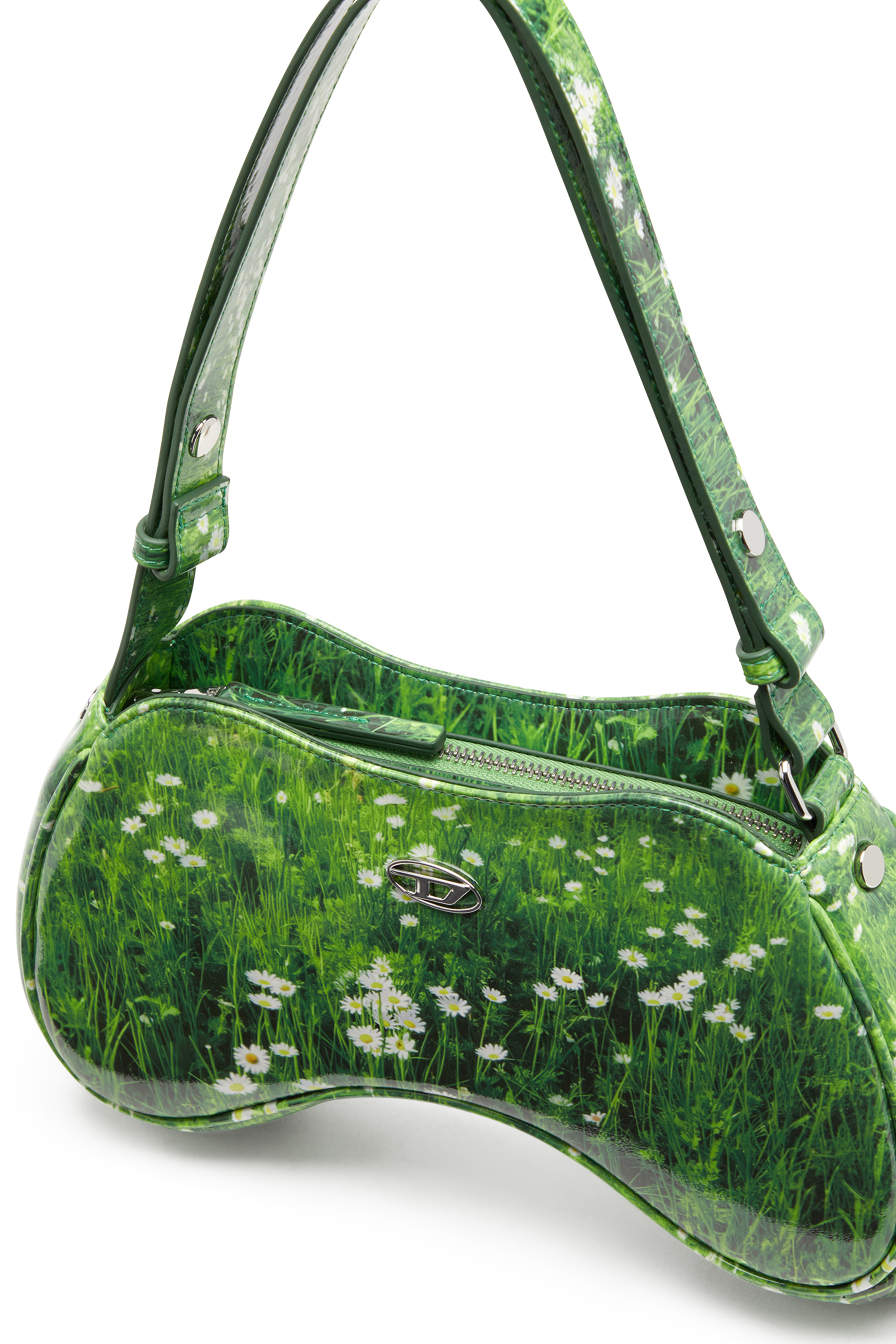 Diesel - PLAY SHOULDER, Play-Sac à bandoulière brillant avec imprimé félin Femme in Vert - 5