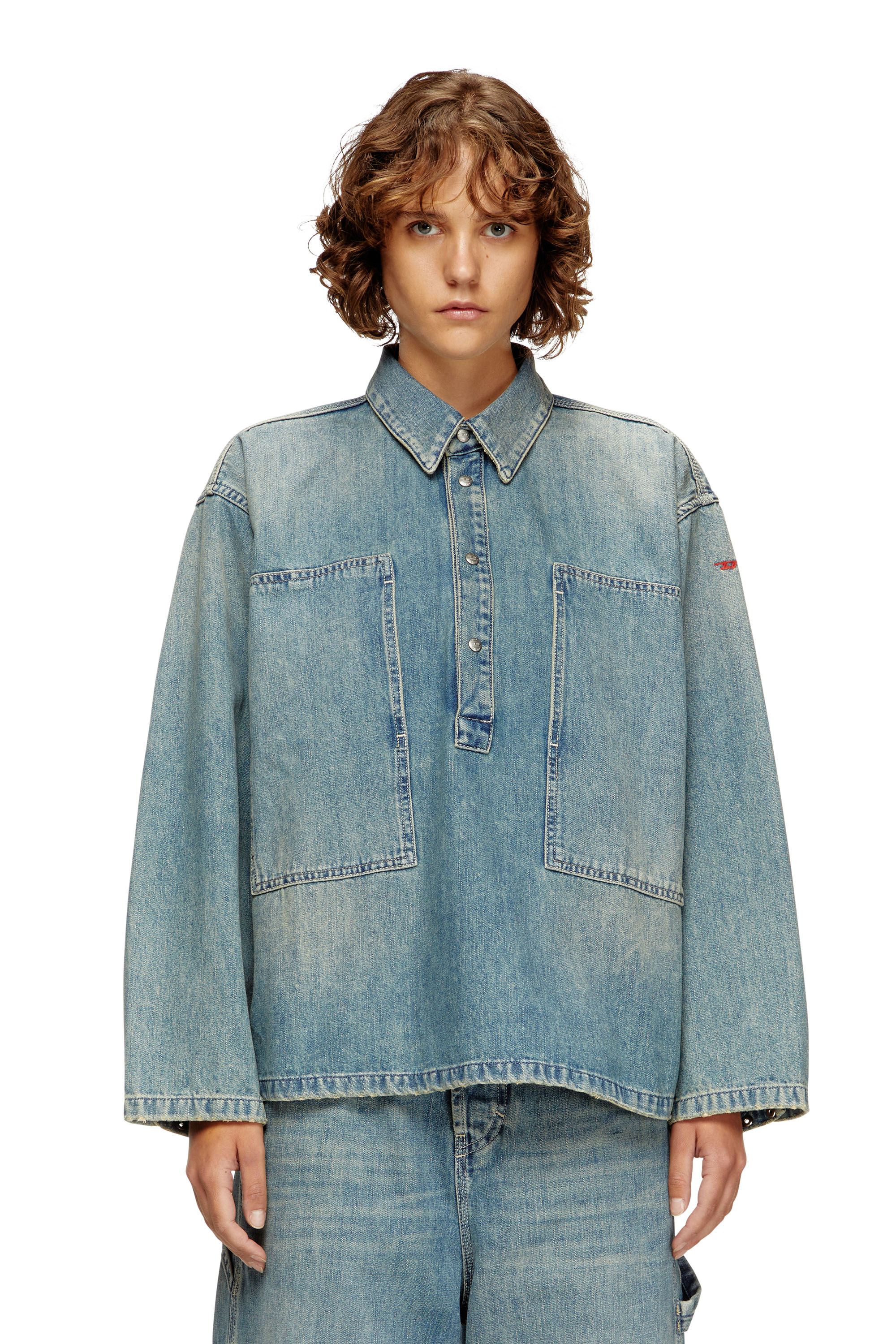Diesel - DE-PRISS, Haut Henley en denim de style utilitaire Femme in Bleu - 1