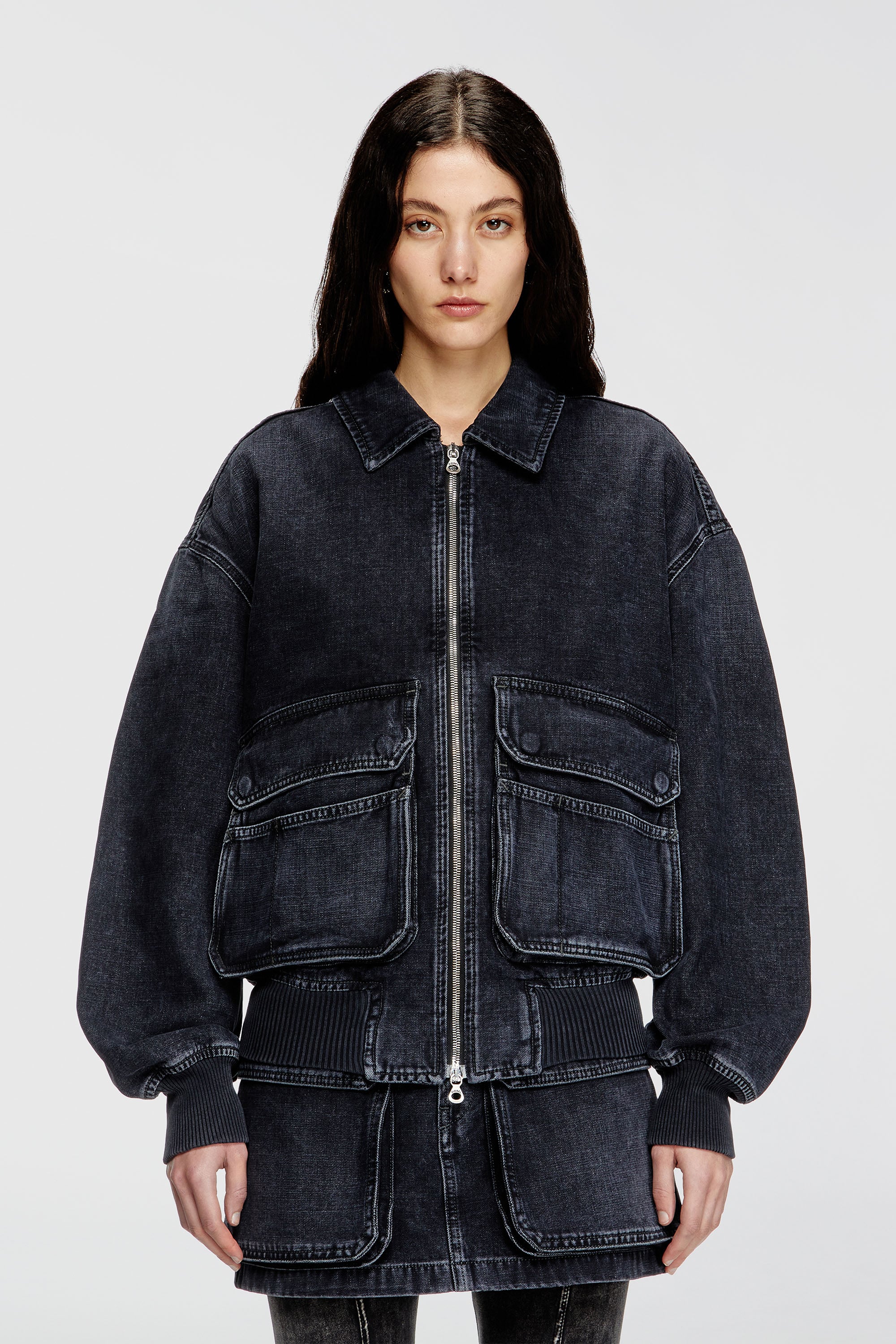 Diesel - D-KURZ, Veste en denim tiss&eacute; batavia Mixte in Noir - 6