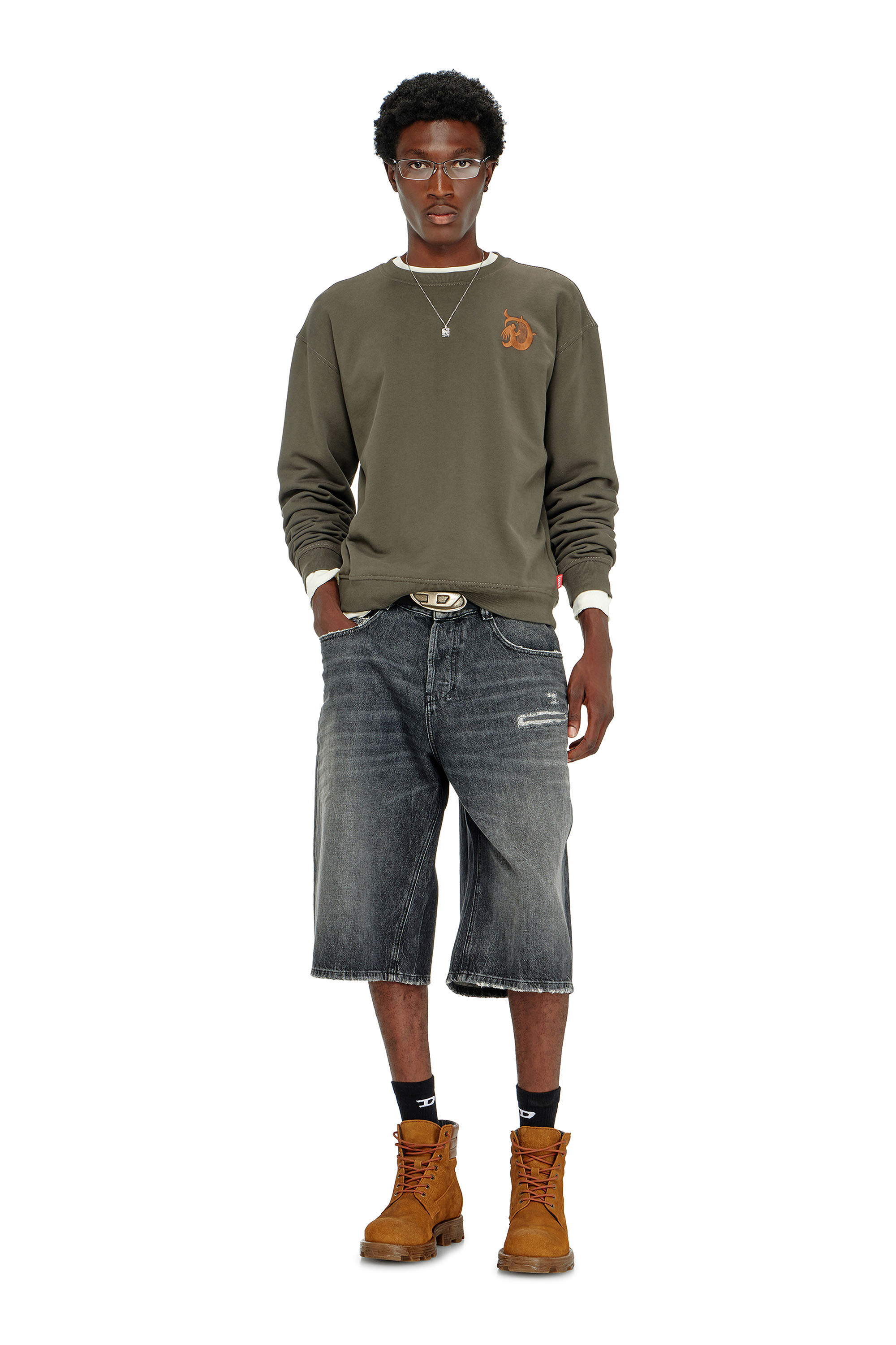 Diesel - S-NORM-AA4, Sweat-shirt avec broderie et imprim&eacute; flock Homme in Vert - 1