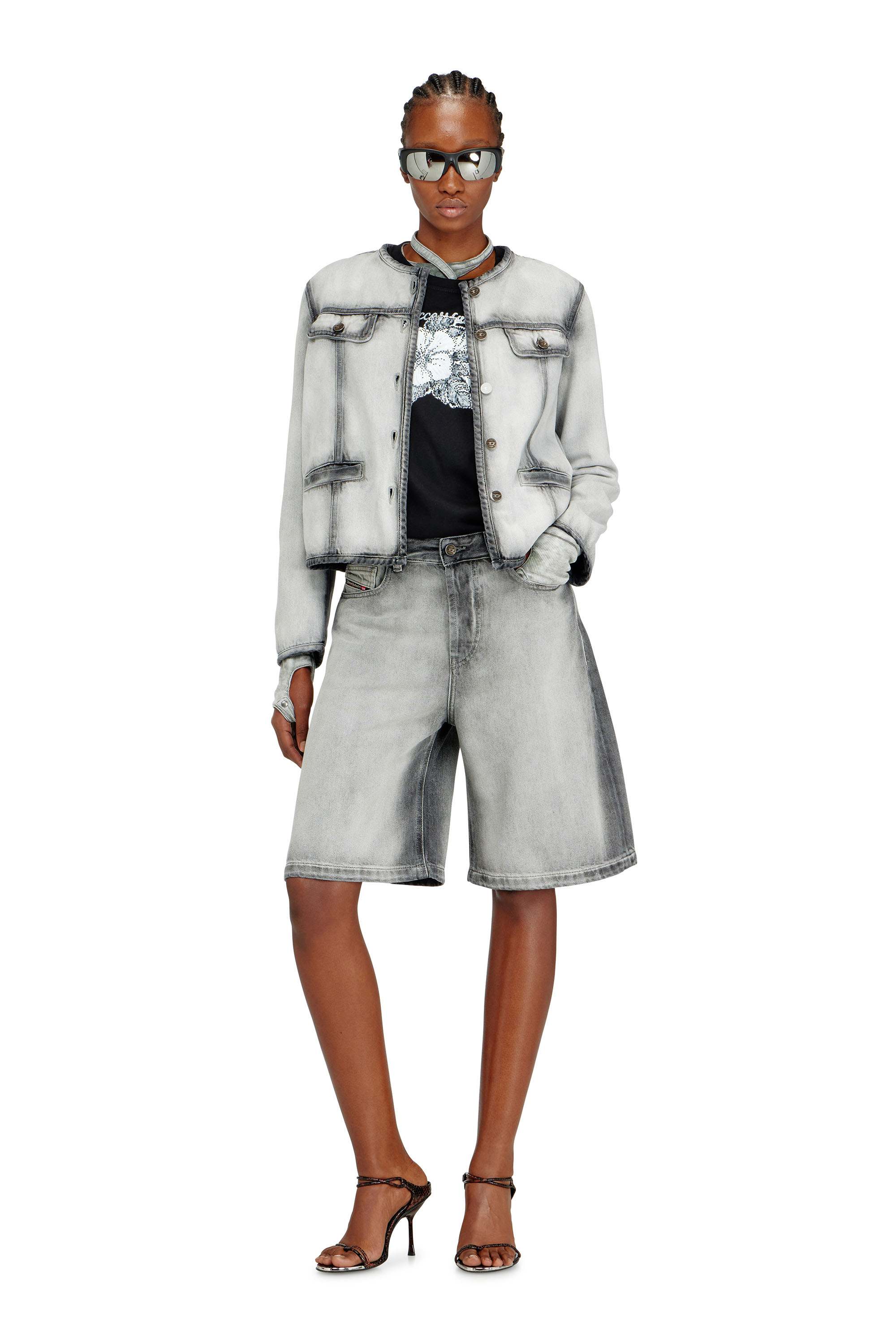 Diesel - DE-SIRE-SHORT-FSI, Short en denim skeleton doux Femme in Gris - 1