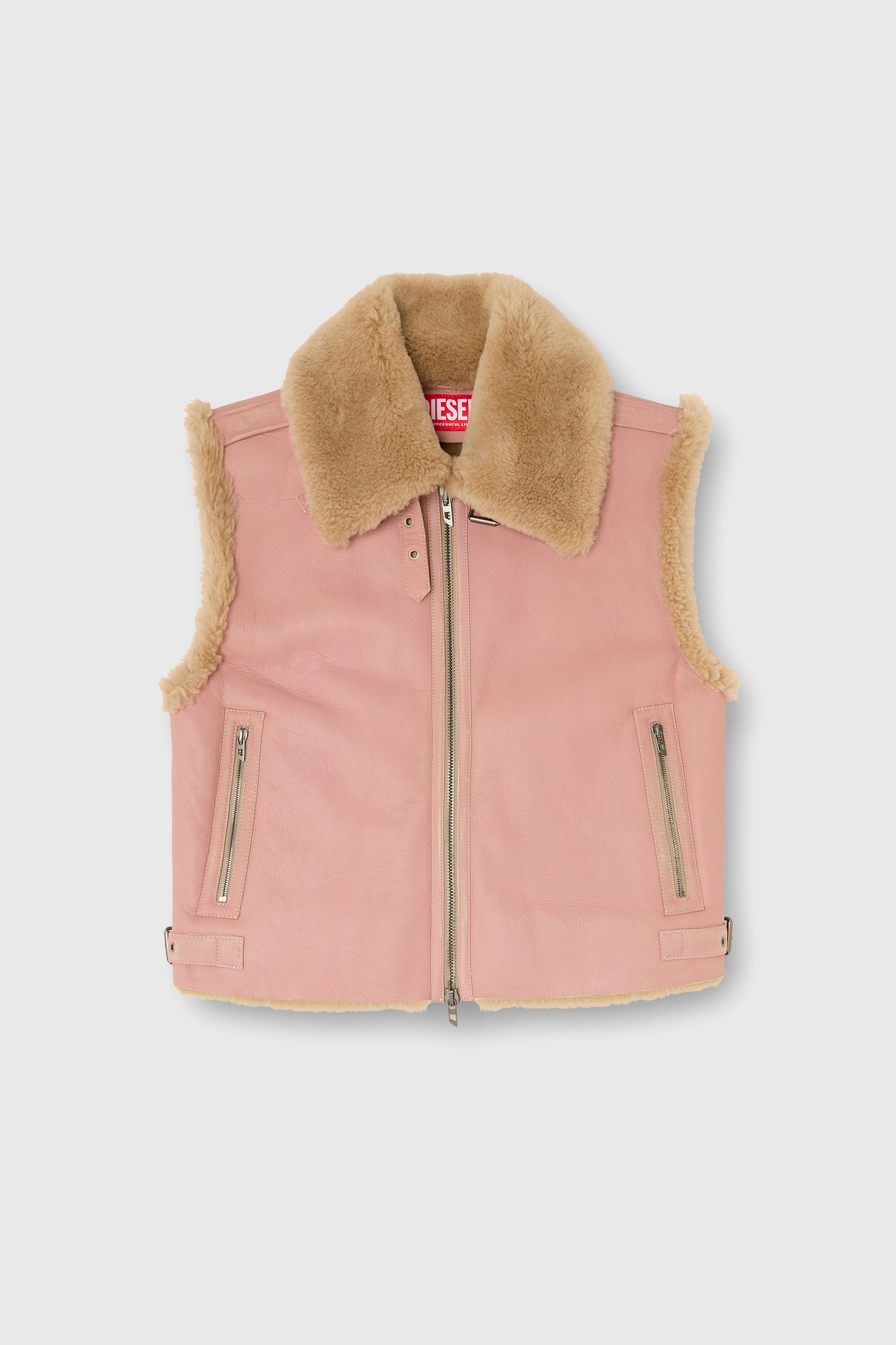 Diesel - L-HONT, Man's Shearling leather vest in Pink - 2