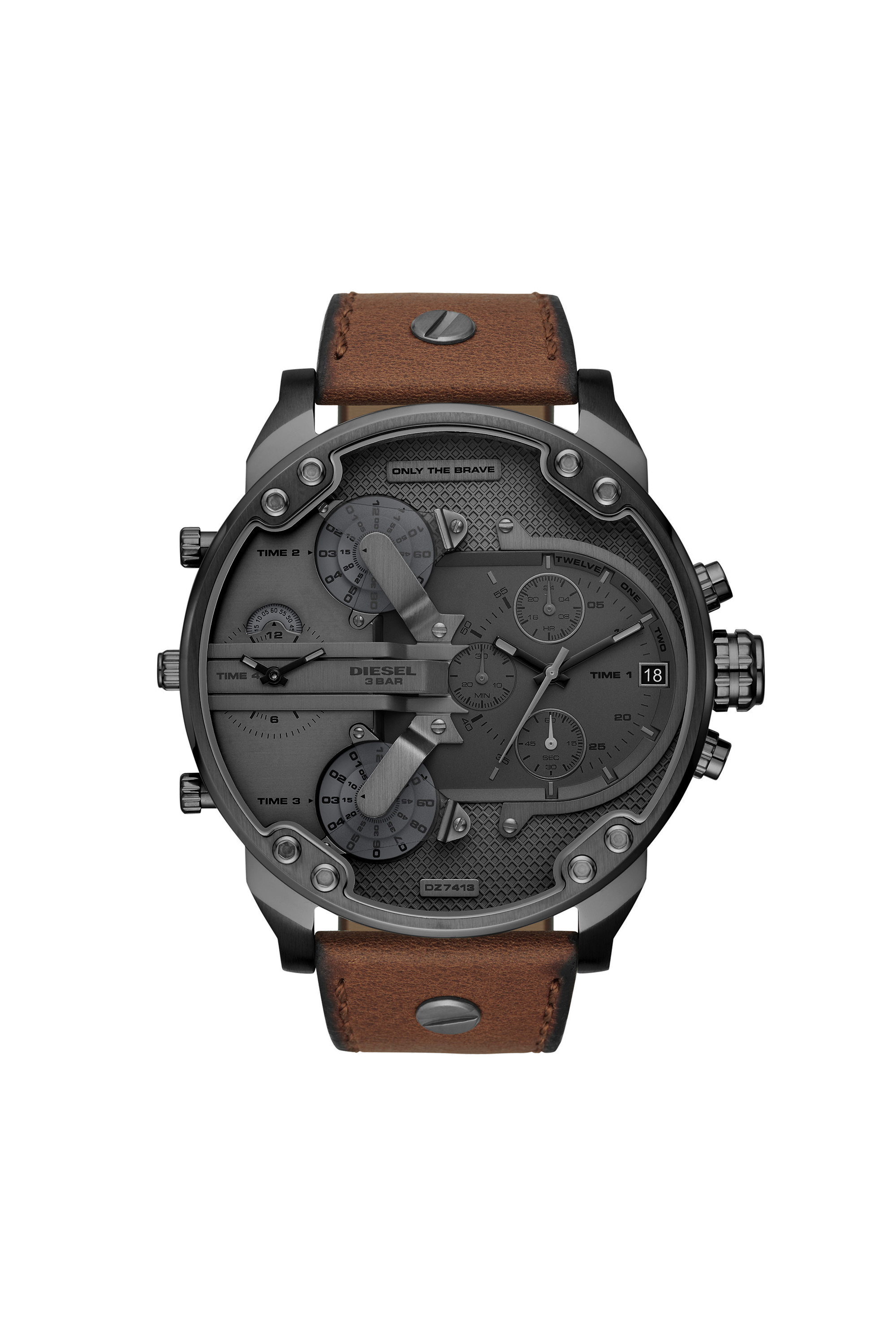 ‼️Dad‼️ DZ7413 Man: Mr. Daddy 2.0 chronograph watch in brown leather