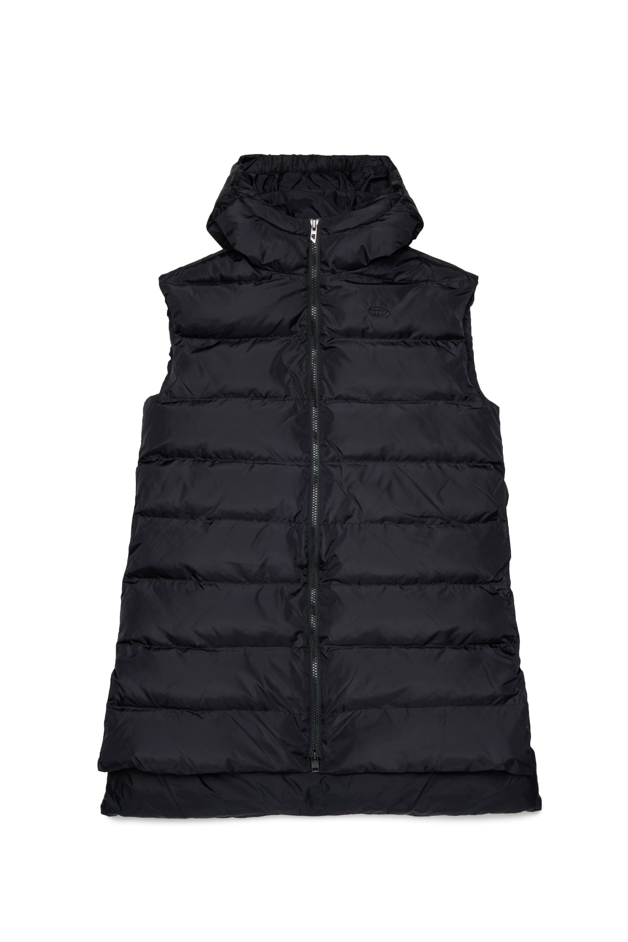 Diesel - JFENNY, Longline veste matelass&eacute;e &agrave; capuche Femme in Noir - 1