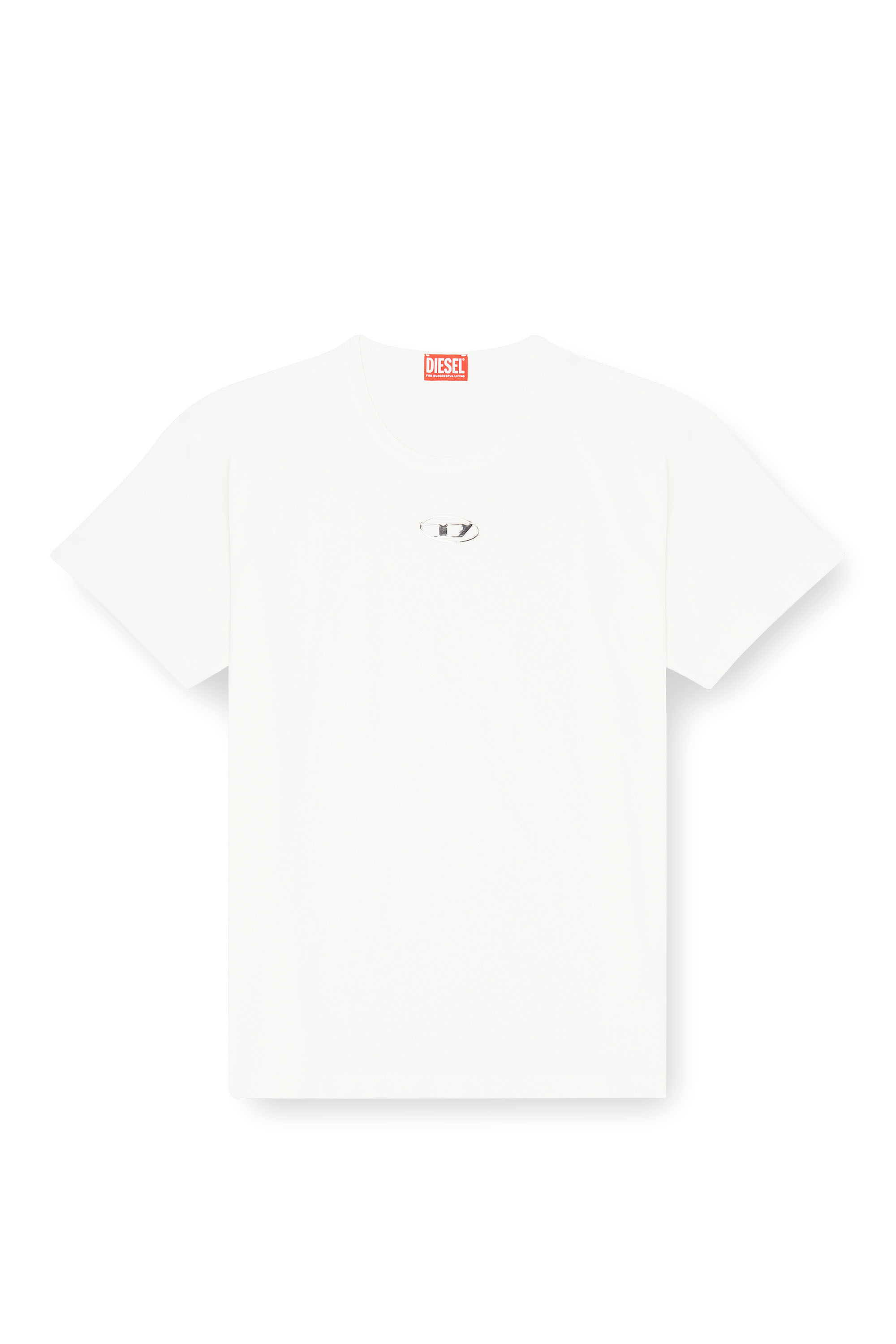 Diesel - T-NORM-IOD, T-shirt en coton l&eacute;ger avec logo Ovale D m&eacute;tallis&eacute; Homme in Blanc - 2