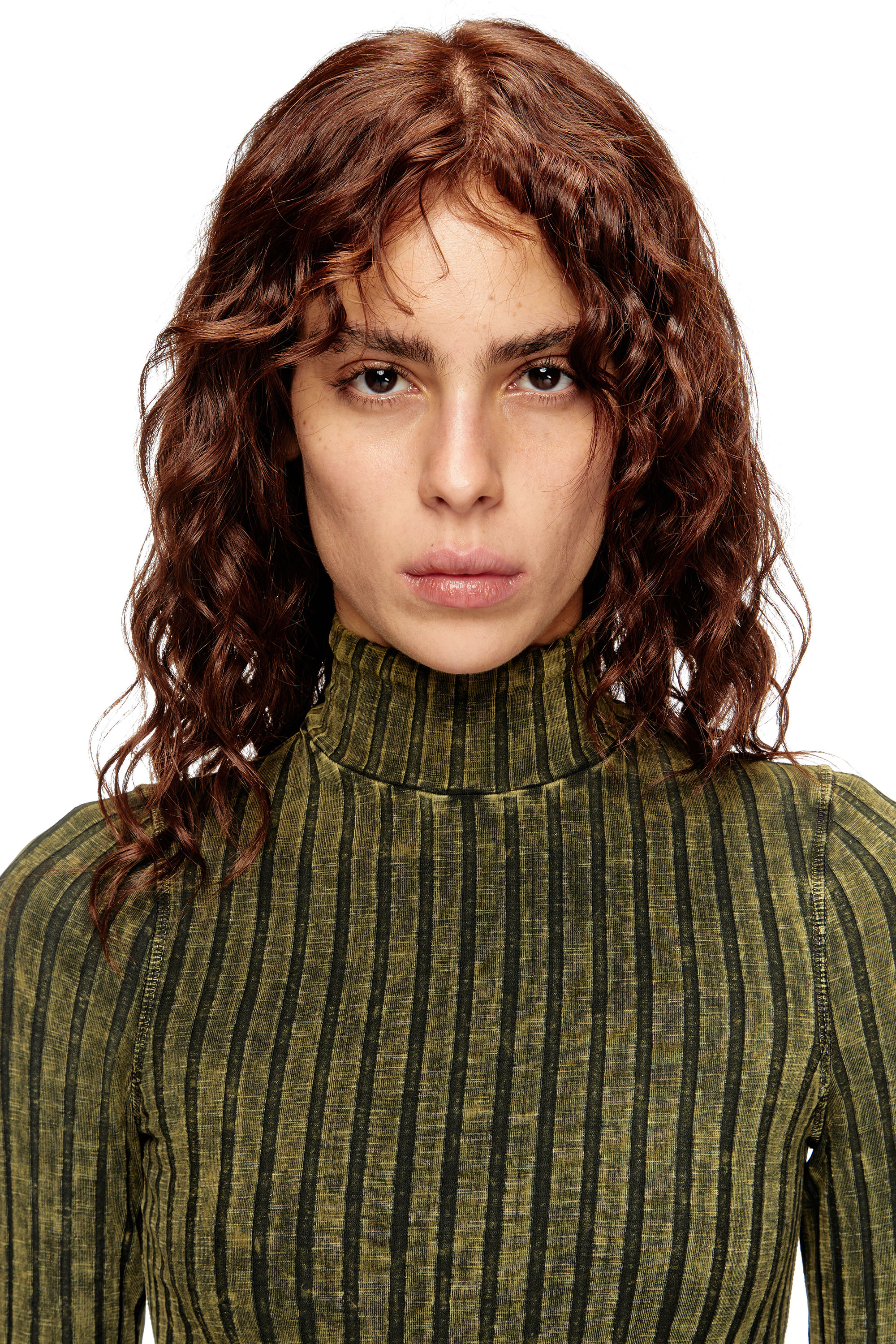 Diesel - D-WAVYA, Robe midi en jersey à larges côtes traité Femme in Vert - 5