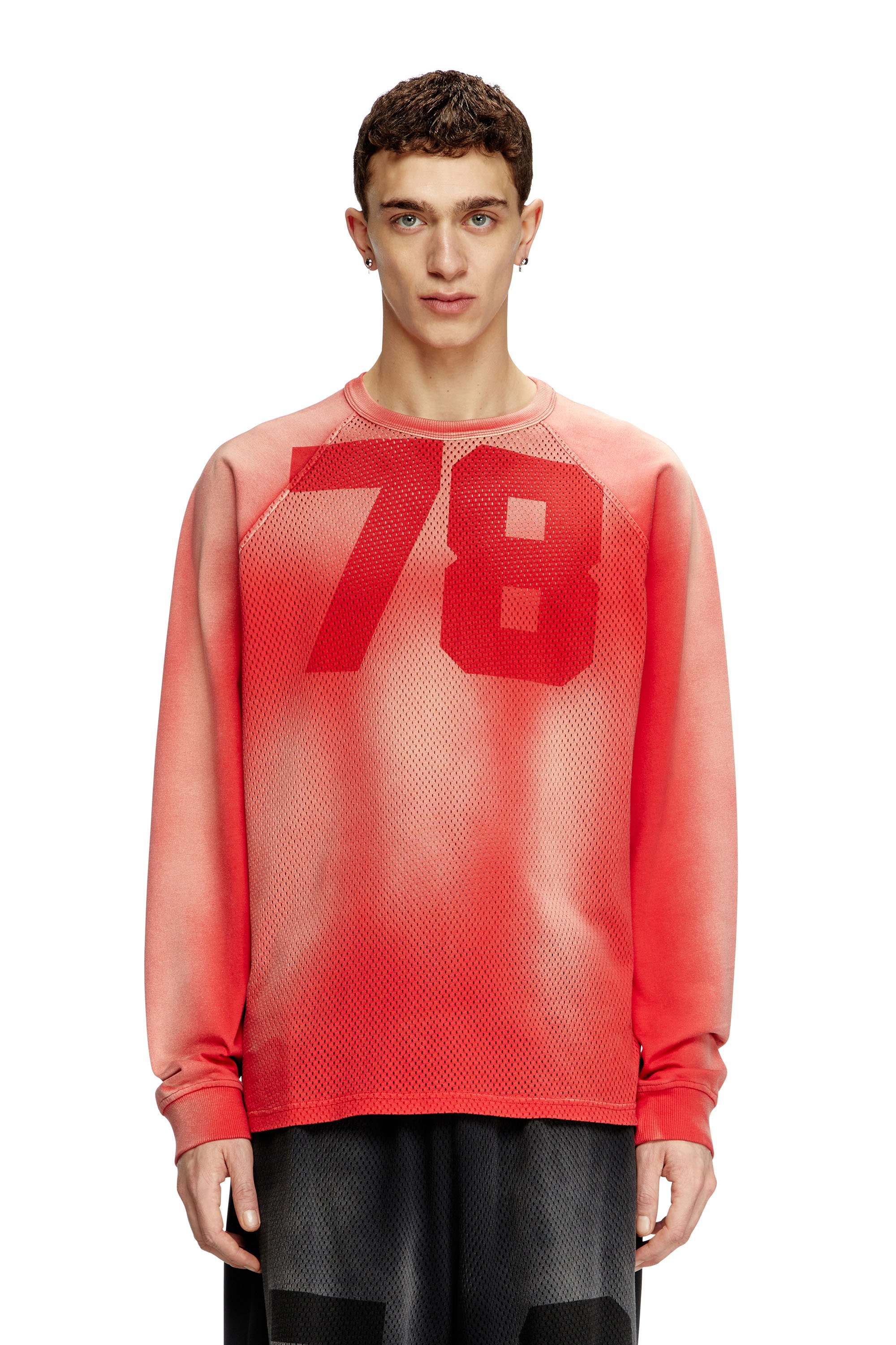 Diesel - T-ROXTER-LS-MESH, Man's Faded long-sleeve T-shirt with mesh front in Red - 2