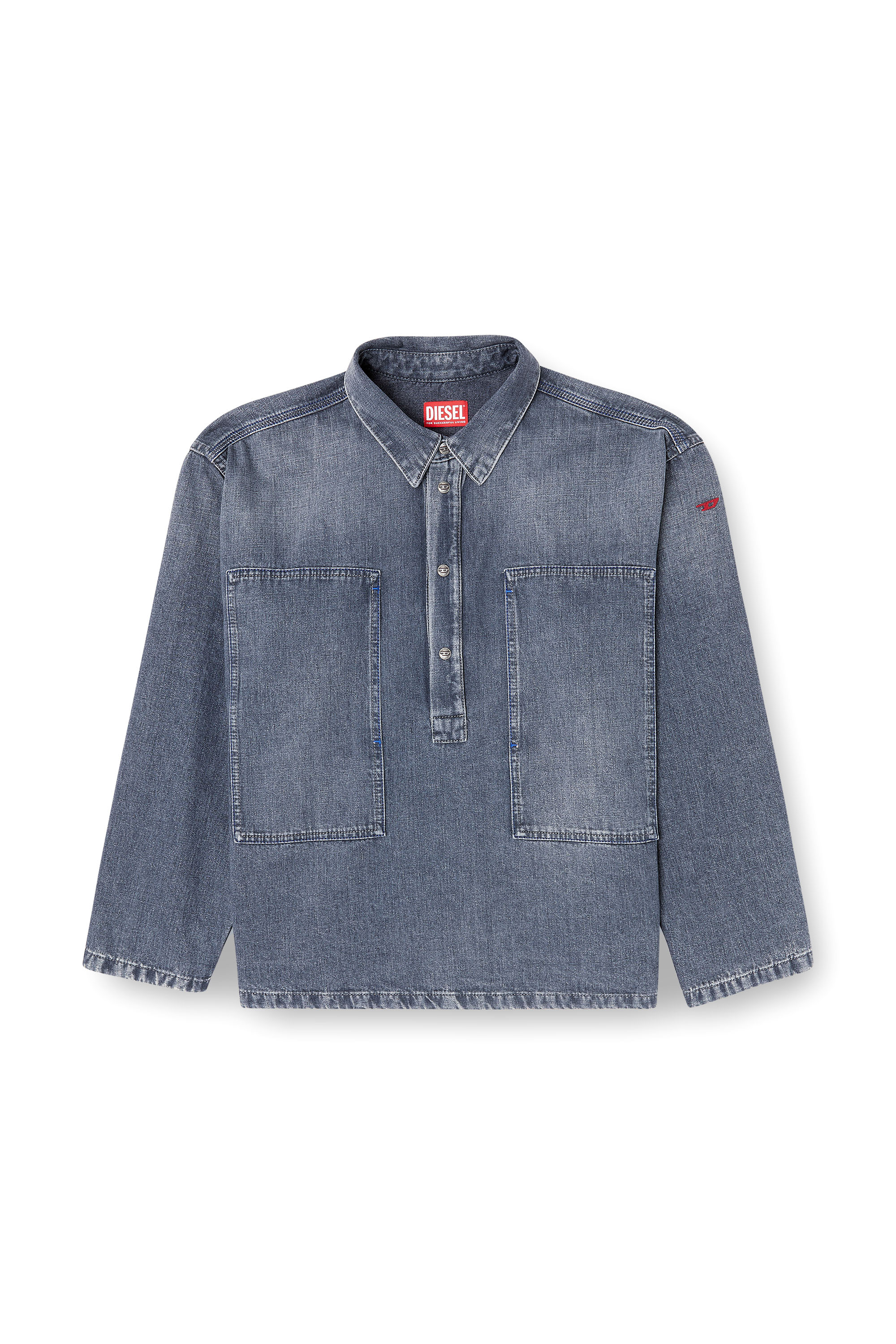 Diesel - DE-PRISS, Haut Henley en denim effet sali Femme in Bleu - 2