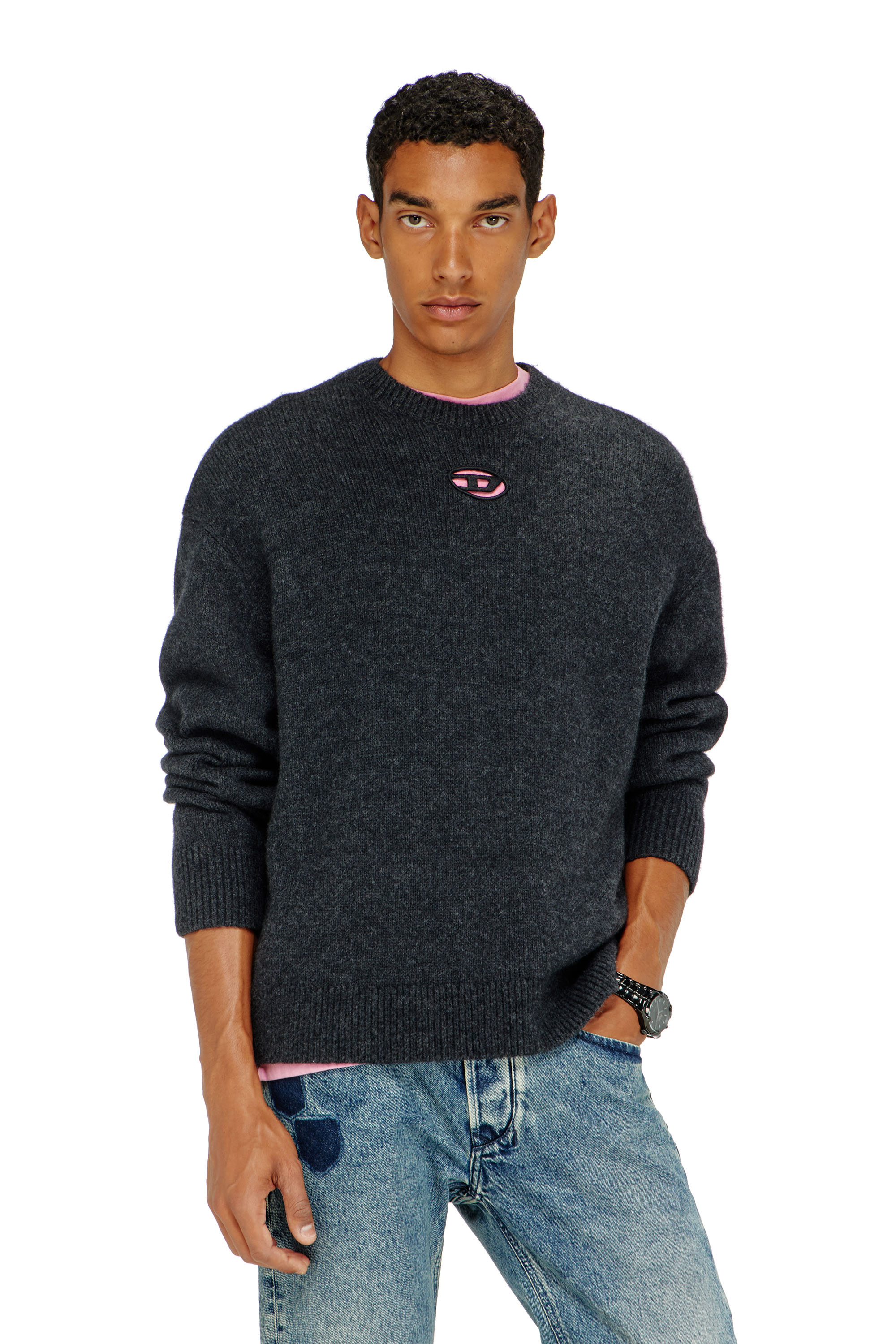 Diesel - K-AREESO, Pull en m&eacute;lange de laine et alpaga Homme in Noir - 3
