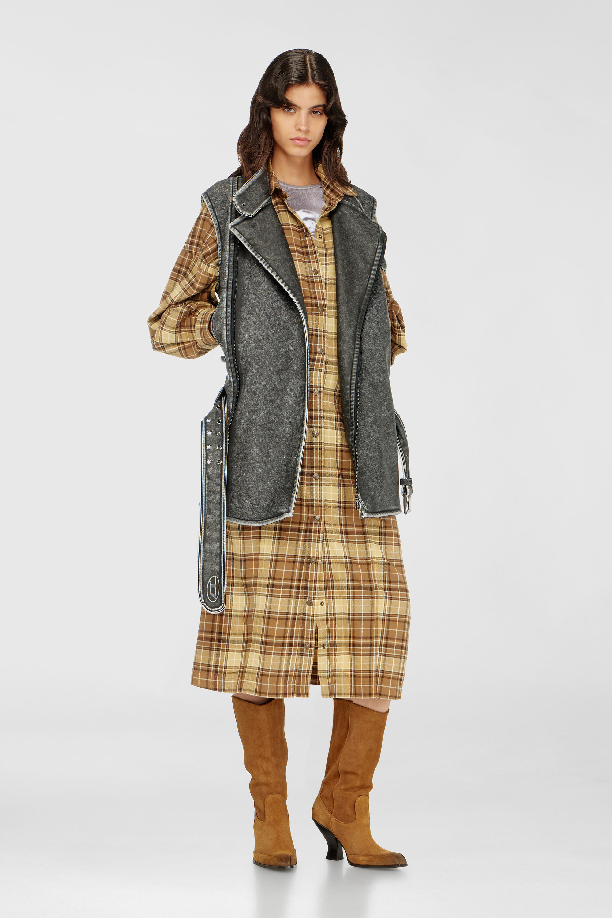 Diesel - D-EDALUS, Robe midi en flanelle &agrave; carreaux avec large ceinture Femme in Polychrome - 2