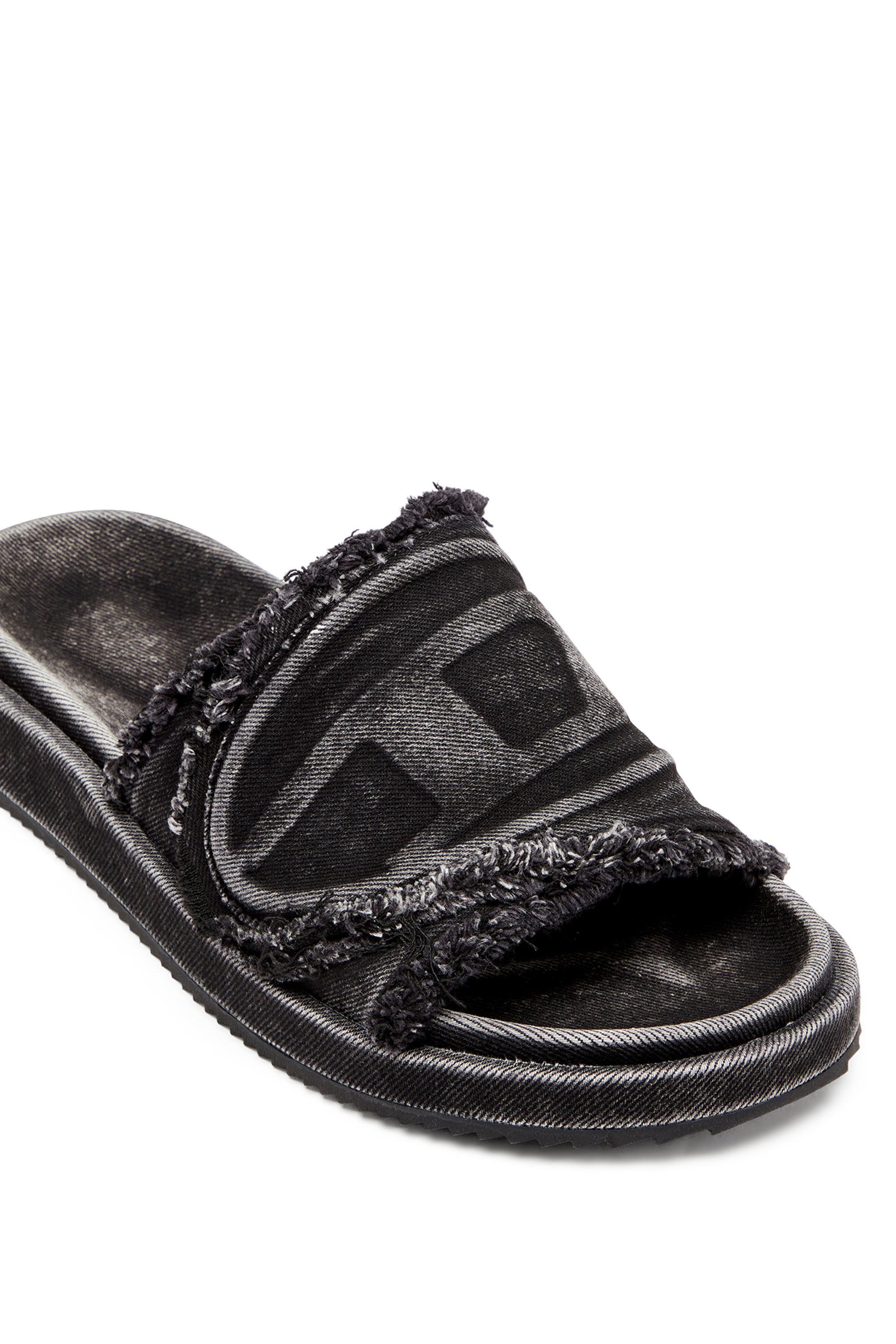 Diesel - SA-SLIDE D OVAL, Claquettes en denim vieilli Mixte in Noir - 6