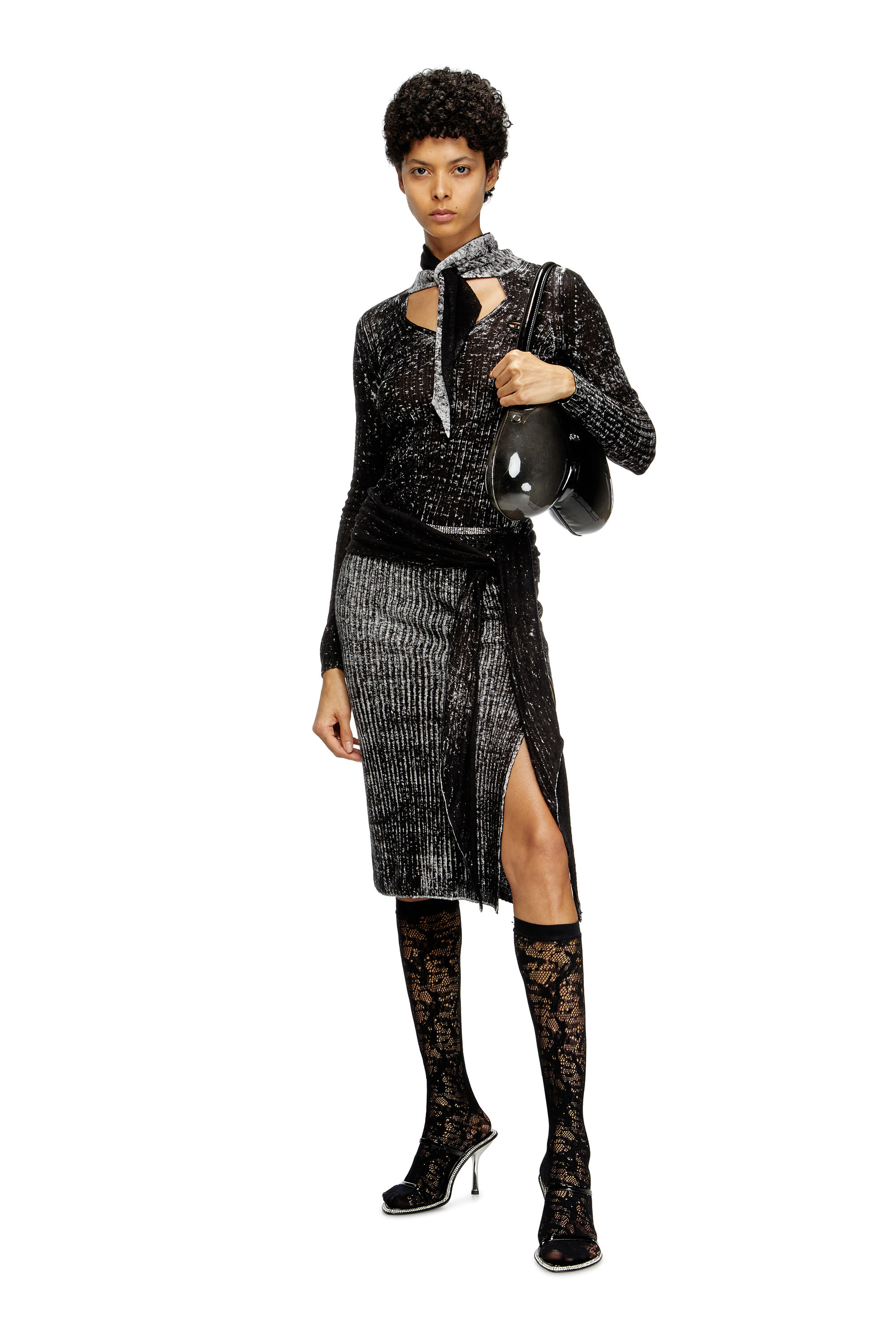 Diesel - M-EGANOID, Jupe en maille avec lien à la hanche Femme in Noir - 1