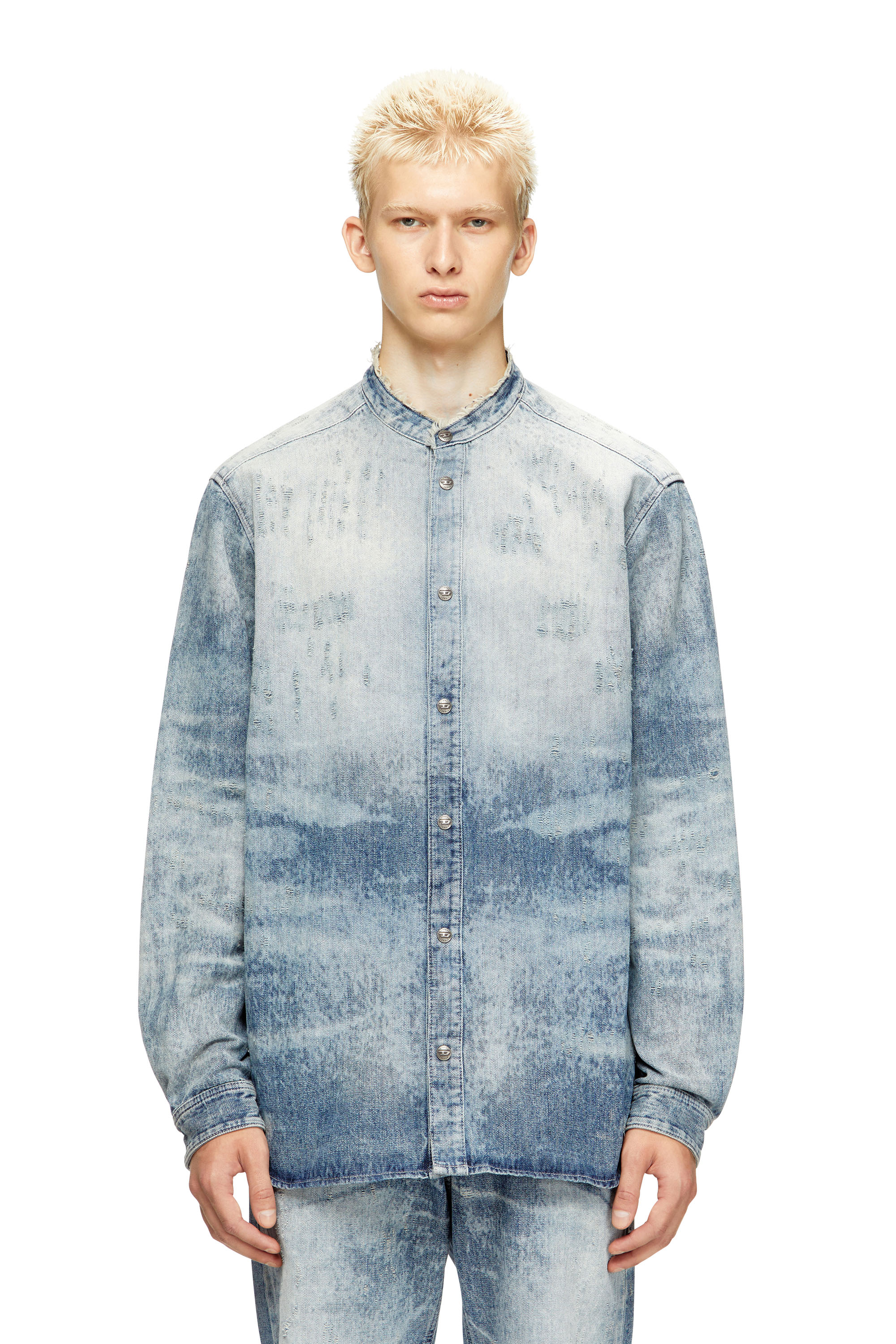 Diesel - D-SIMP-FSH, Chemise en denim nid d'abeille effet vieilli Homme in Bleu - 1