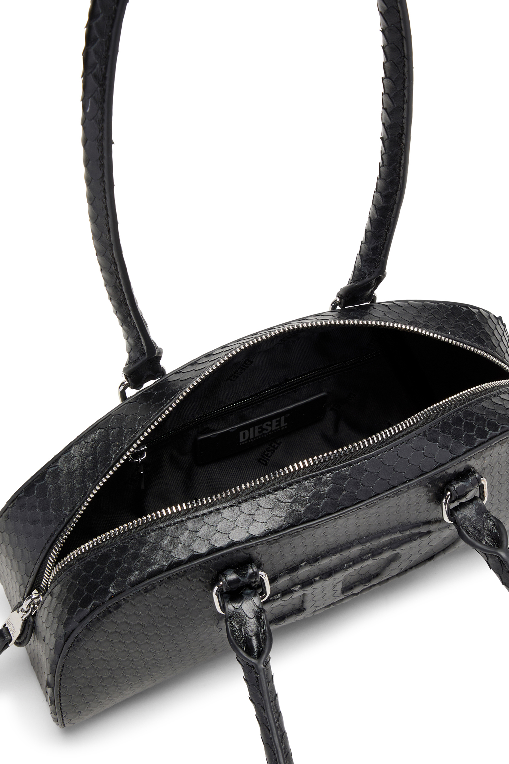 Diesel - 1DR DOME SHOULDER EW, 1DR Dome-Sac bowling allong&eacute; en cuir textur&eacute; Femme in Noir - 4