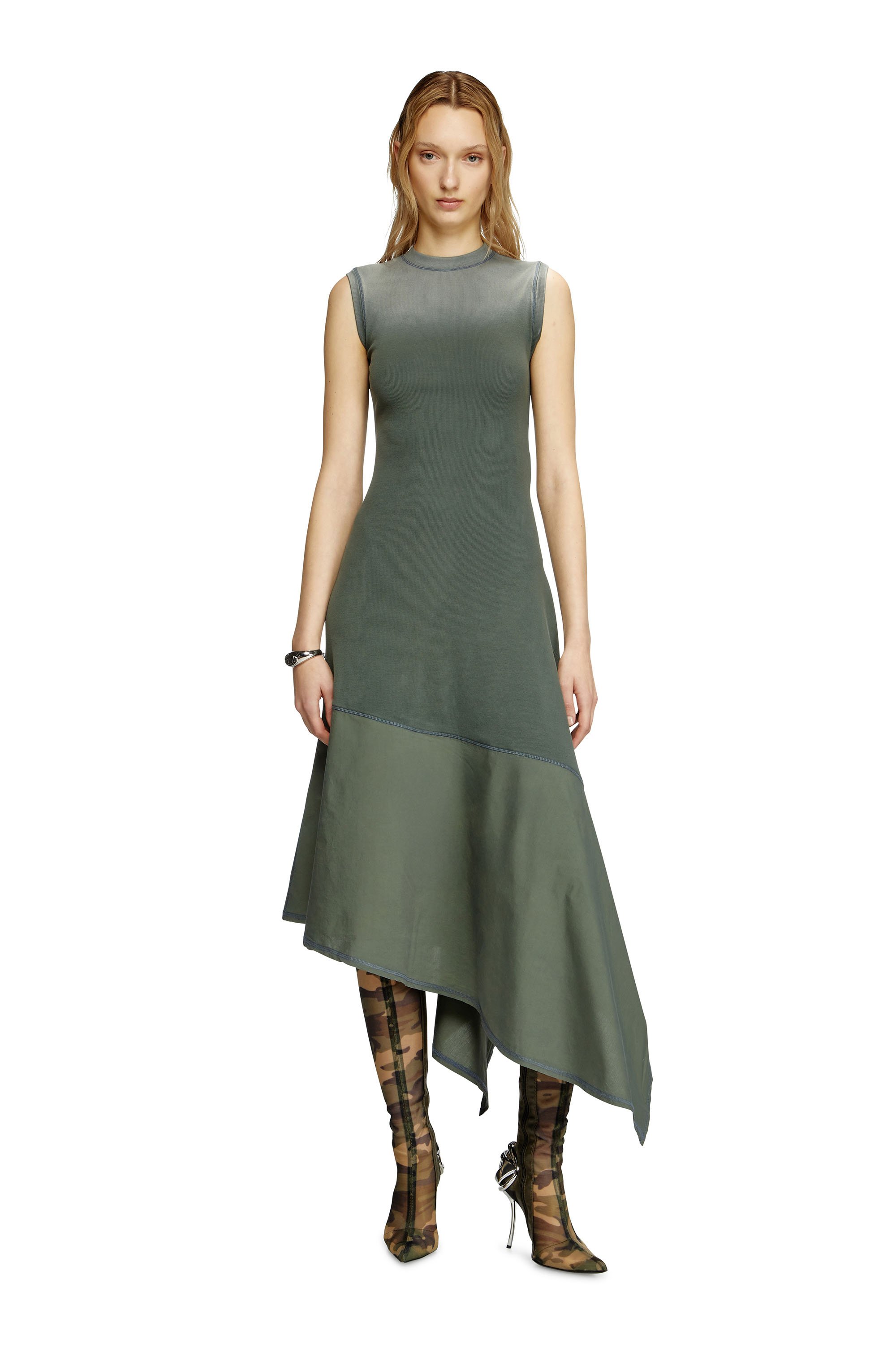 Diesel - D-ELICY, Robe asymétrique sans manches Femme in Vert - 3