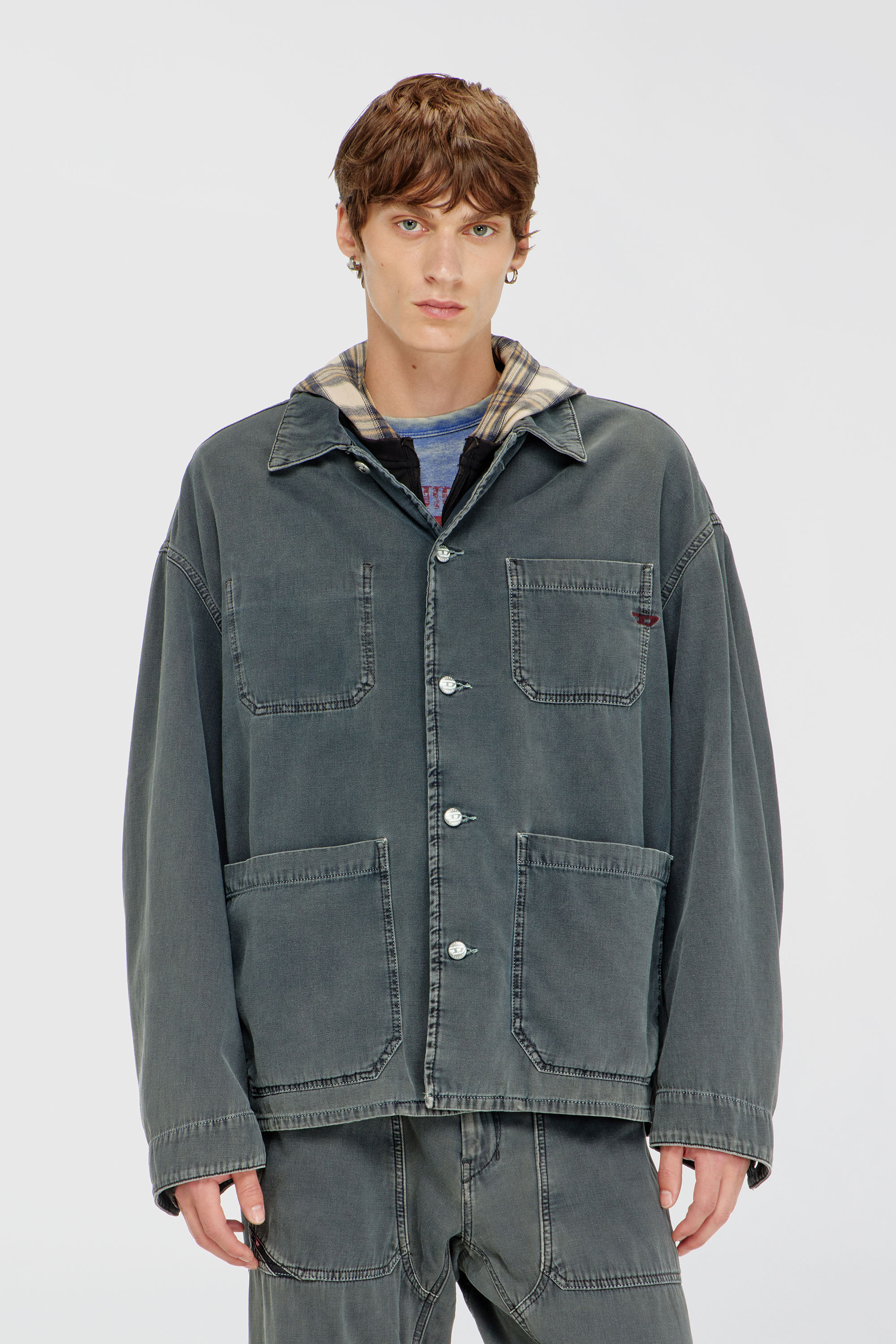 Diesel - D-STACK-U, Veste style utility en denim color&eacute; Mixte in Gris - 3
