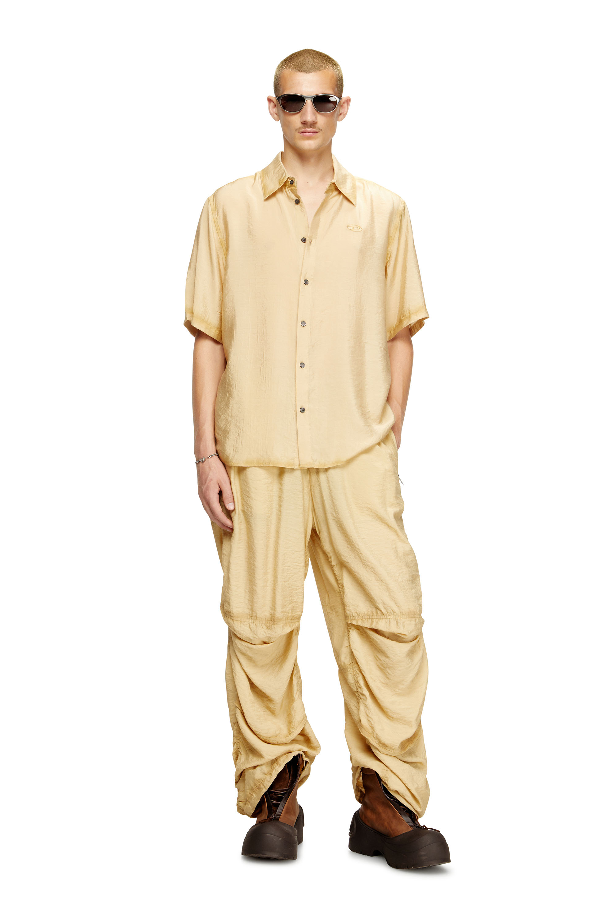 Diesel - S-SIMPLY-SS-LHBA, Chemise en nylon-viscose froissé Homme in Marron - 3