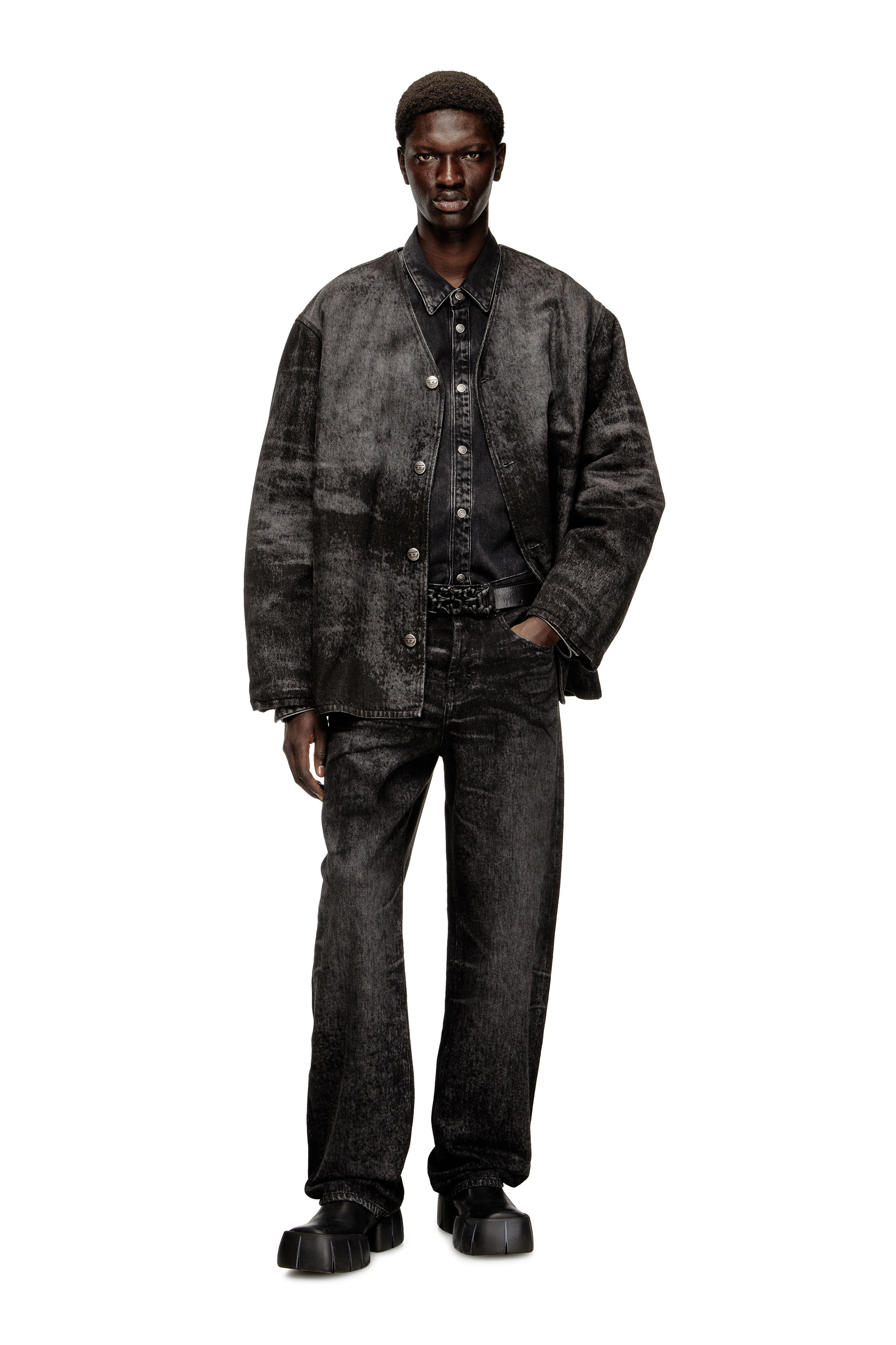 Diesel - Relaxed Jeans 2001 D-Macro 007DB Homme, Noir/Gris foncé - Image 1