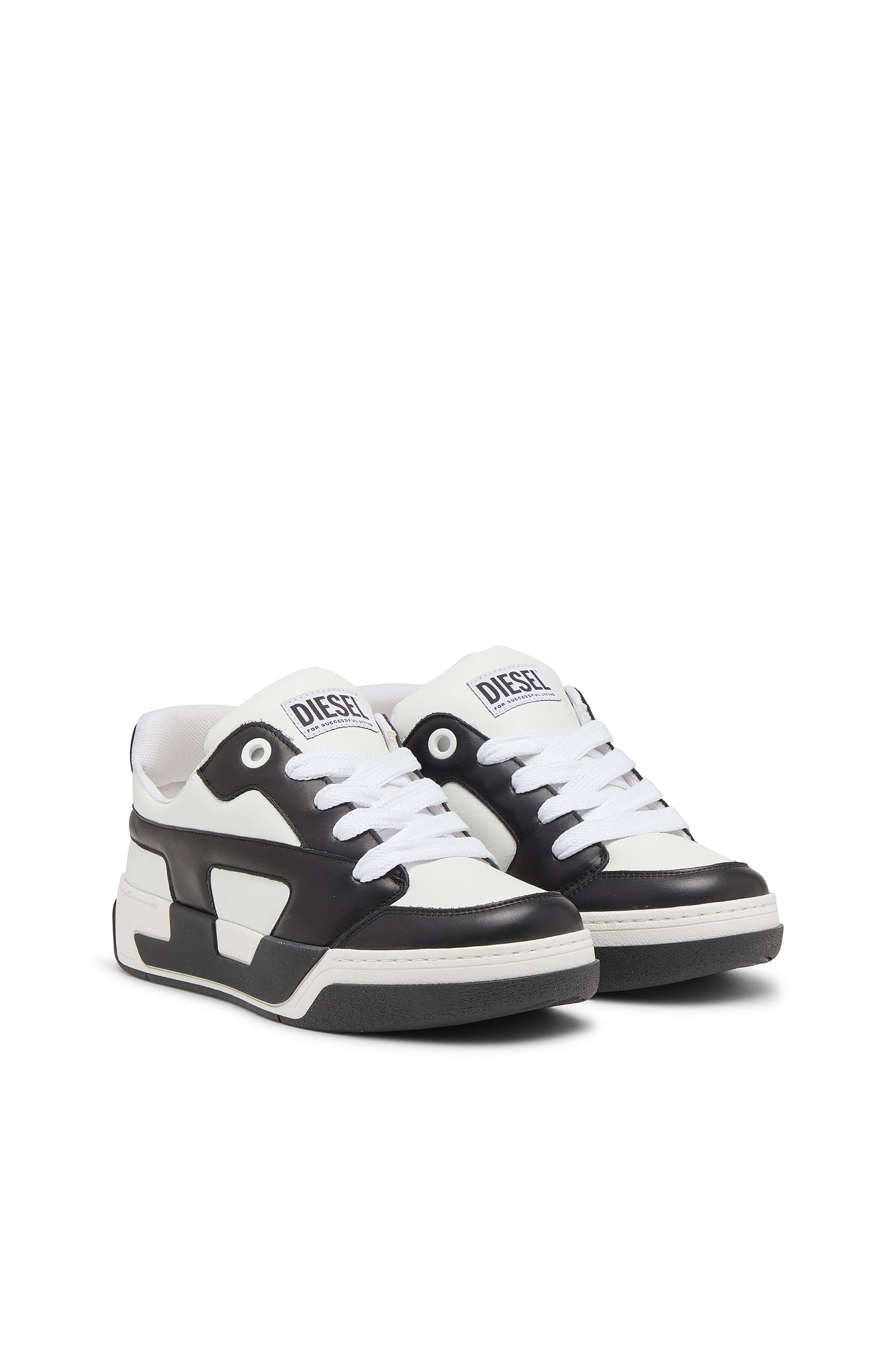 Diesel - S-D-OLLIE LOW, D-Ollie-Baskets en cuir bicolore Homme in Blanc - 3