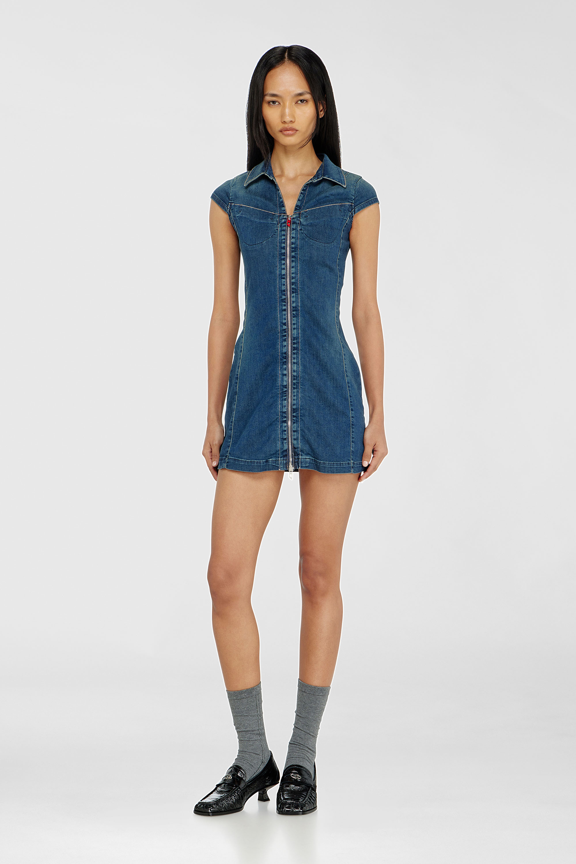 Diesel - DE-LORVYN-S, Robe-chemise en denim avec zip int&eacute;gral Femme in Bleu - 3