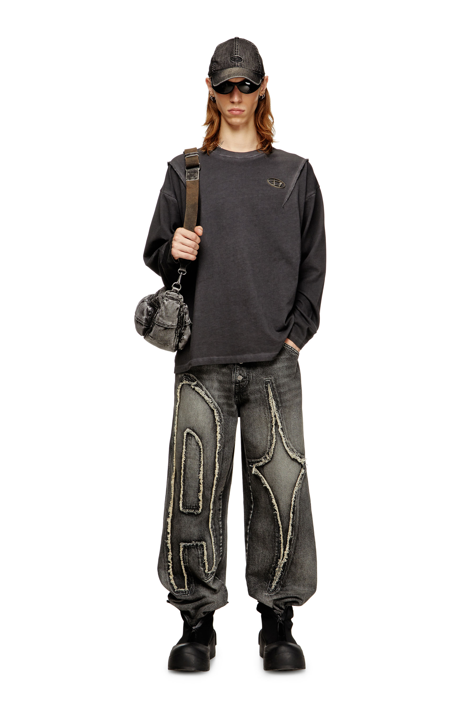 Diesel - T-THUG-T-SHIRT, T-shirt à manches longues avec effet délavé Mixte in Gris - 1