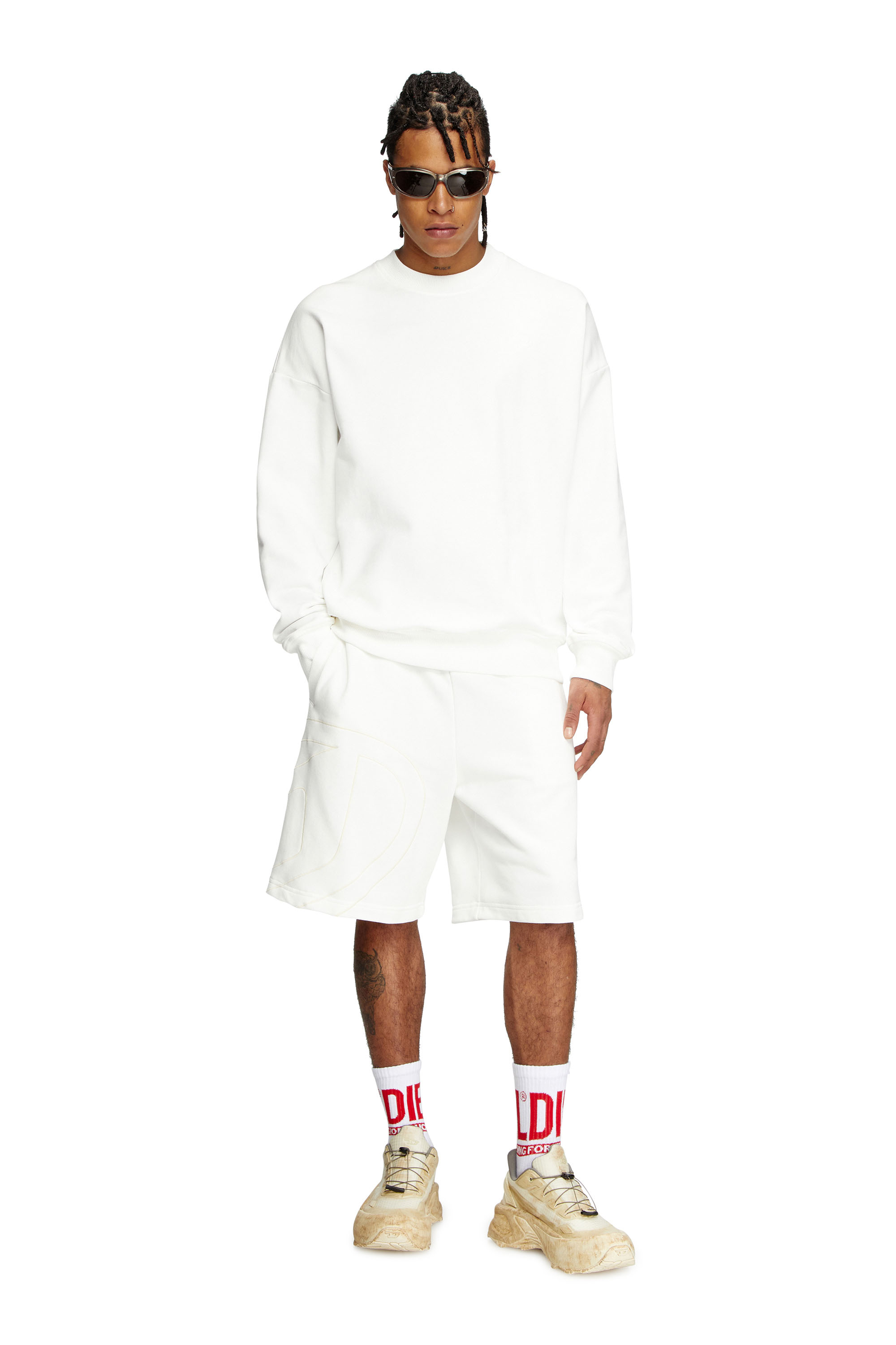 P-CROW-MEGOVAL, White Diesel - P-CROW-MEGOVAL, Man's Sweat shorts with maxi D logo in White - 1