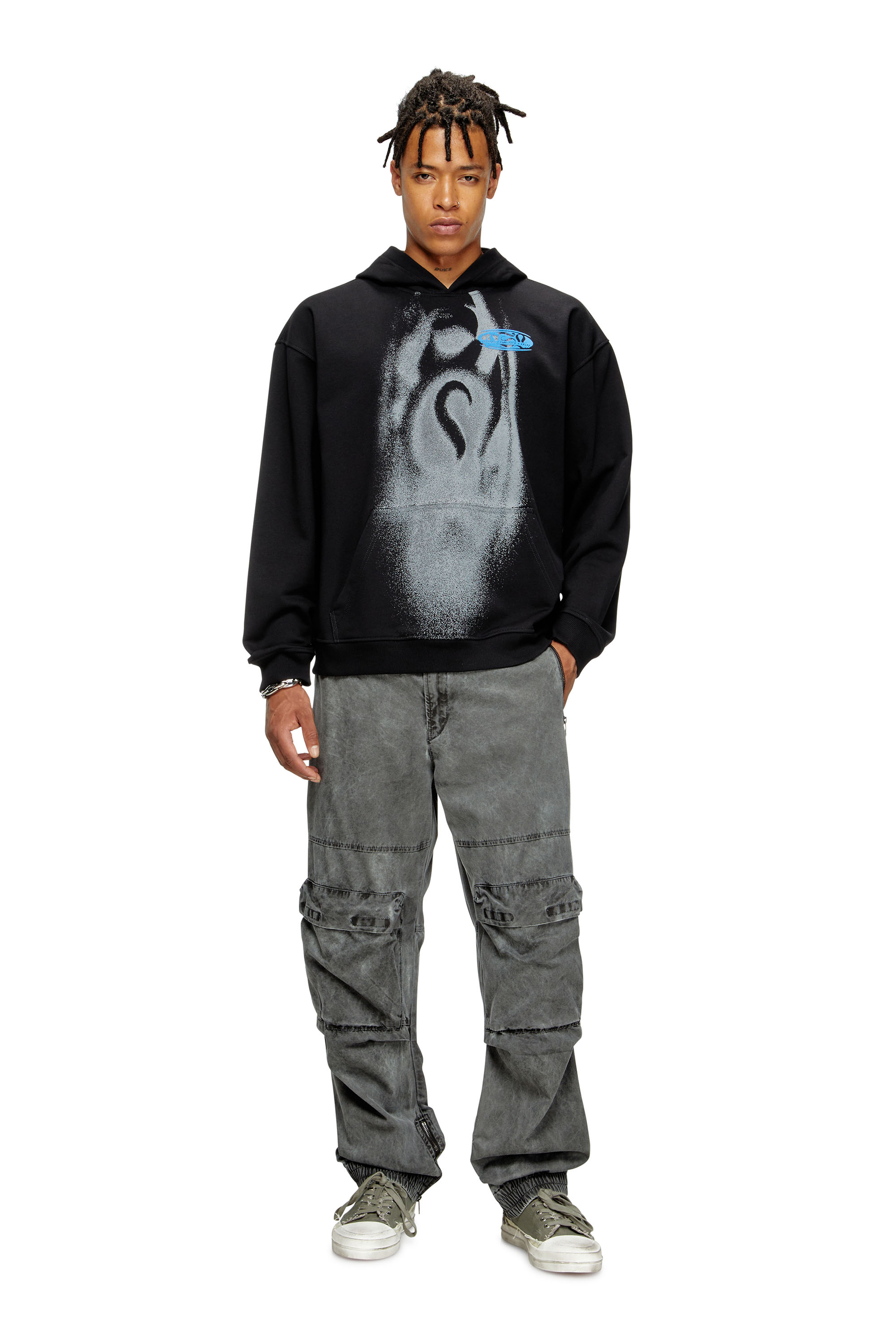 Diesel - S-BOXT-HOOD-T3, Sweat-shirt à capuche avec imprimé effet spray Homme in Noir - 2