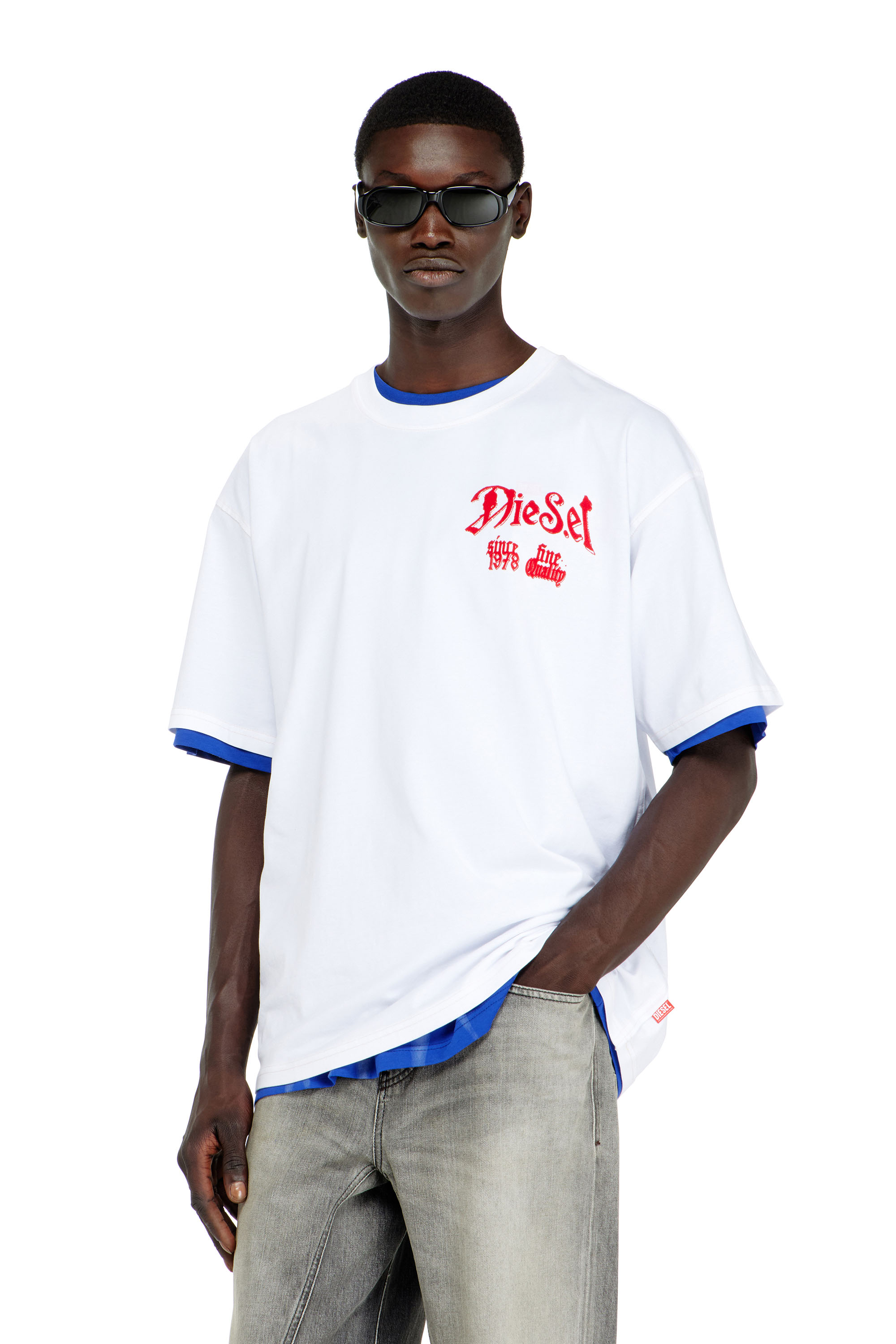 Diesel - T-BOXT-AA2, T-shirt en coton avec motif floqu&eacute; Homme in Blanc - 1