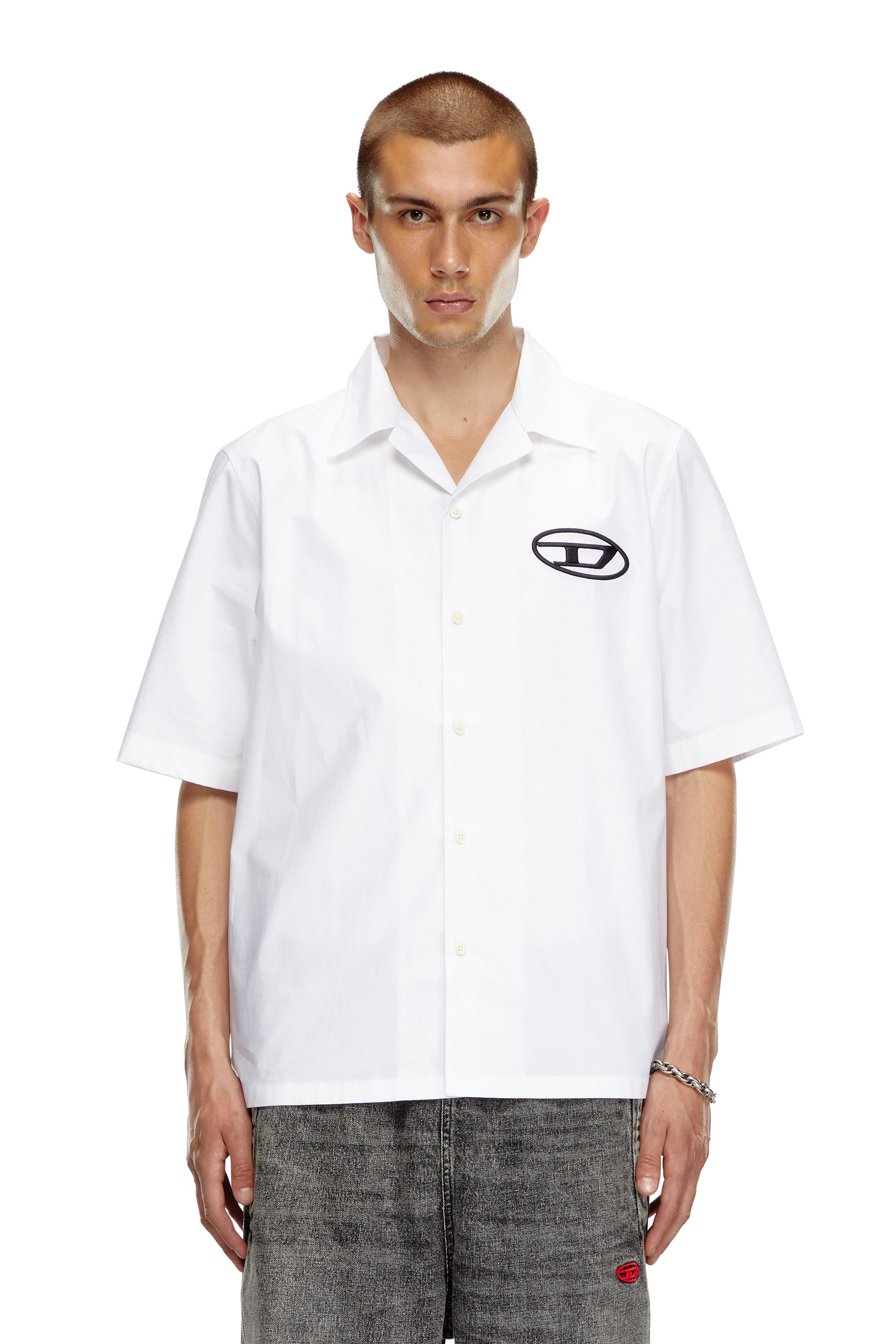 Diesel - S-MAC-C, Chemise bowling avec logo brodé Homme in Blanc - 3