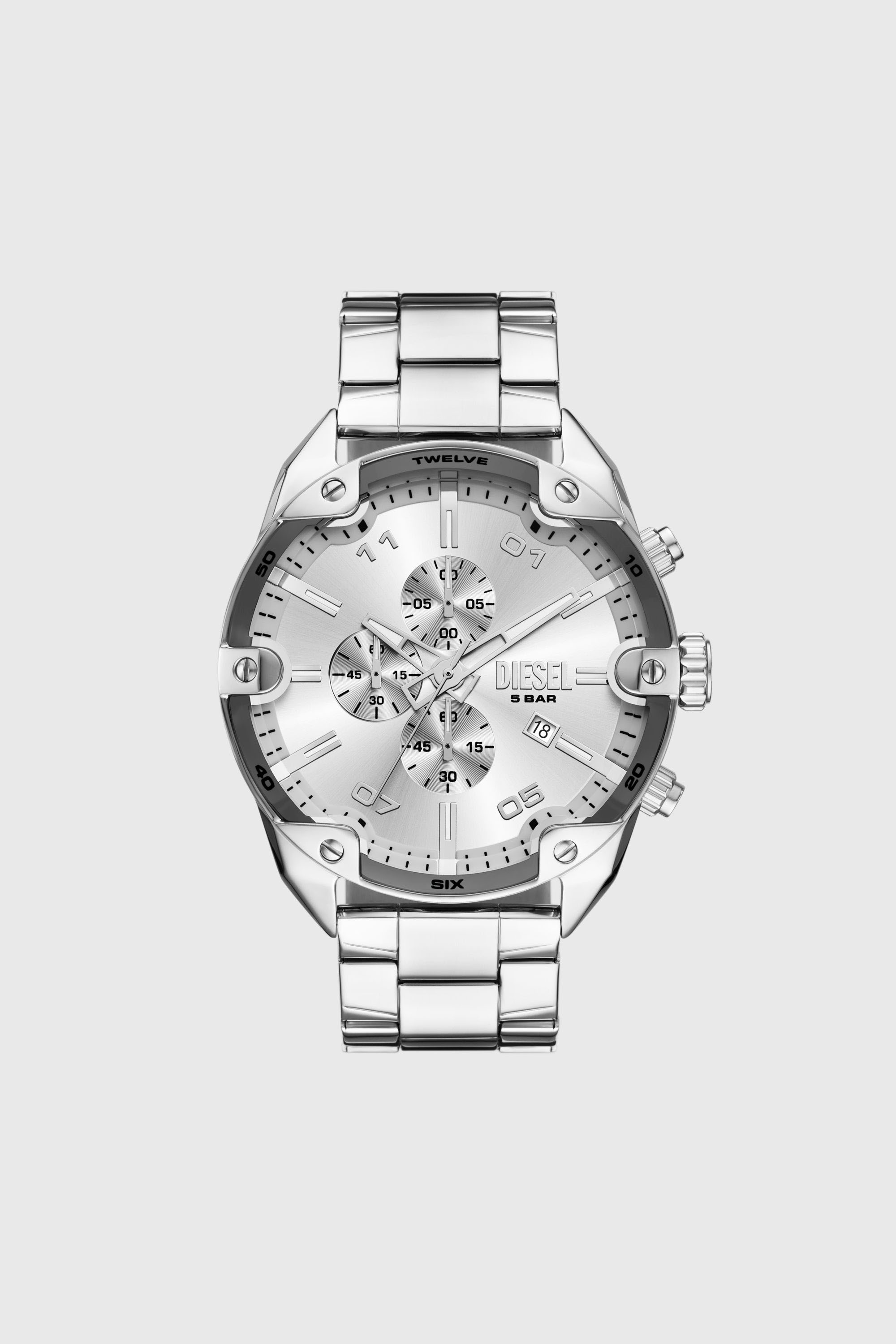 Diesel - DZ4677, Man's Diesel Spiked Chronograph Stainless Steel Watch in Silver - 1