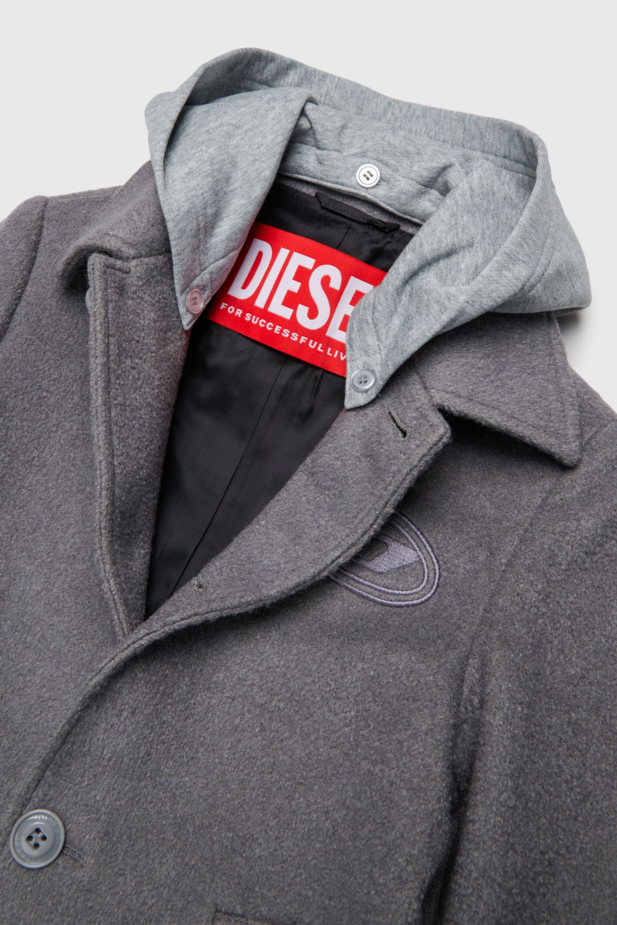 Diesel - JASTONEOUT, Manteau en laine m&eacute;lang&eacute;e avec capuche amovible Homme in Gris - 3