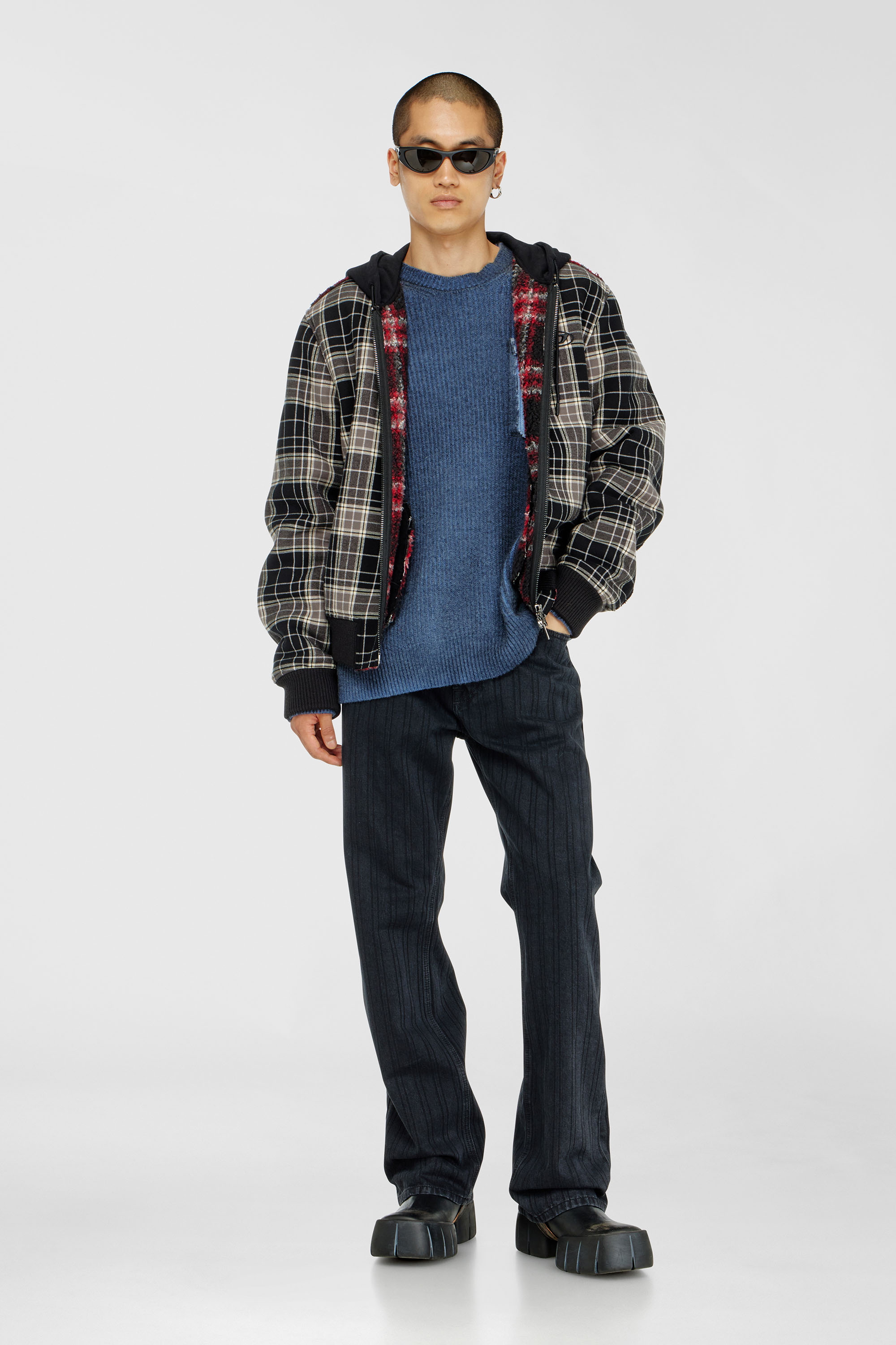 Diesel - W-KUNST, Blouson bomber &agrave; carreaux avec int&eacute;rieur effet teddy Homme in Polychrome - 1