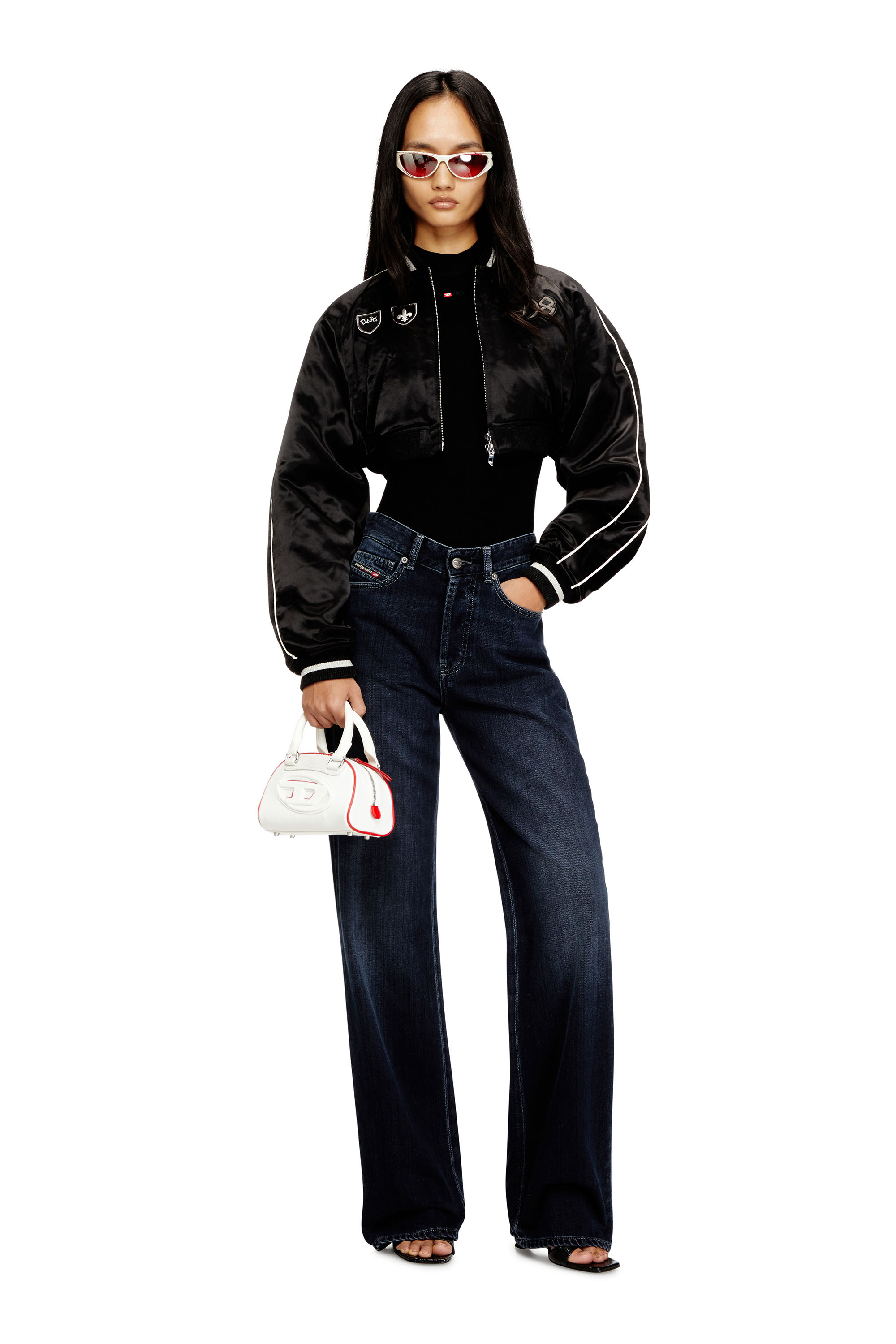 Diesel - G-OSPEL-CP, Veste souvenir courte en satin Femme in Noir - 2